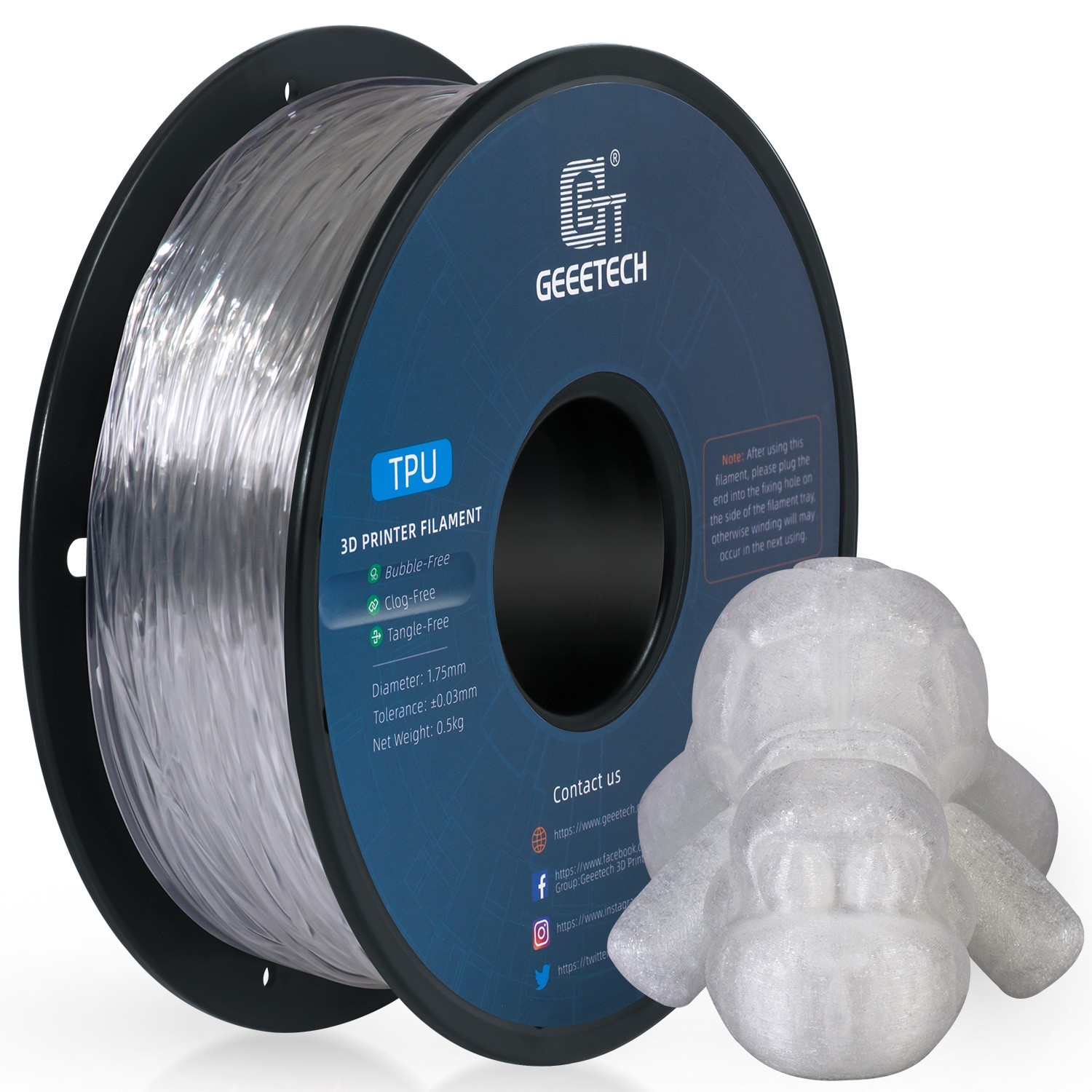 Buy 4 Pay 3 Geeetech TPU Filament Transparent 0.5KG/Roll Elasticity Filament 95A