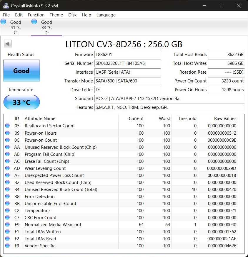 Lite-On 256GB SSD M.2 SATA SSD 2280 CV3-8D256 Tested & Formatted