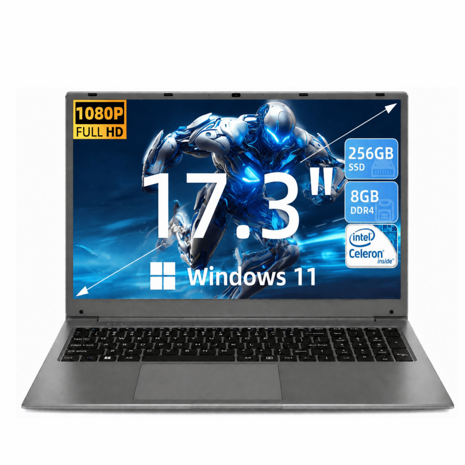 2026 SGIN 17.3" Laptop 8GB RAM 256GB SSD Windows 11 8000mAh Intel Celeron FHD