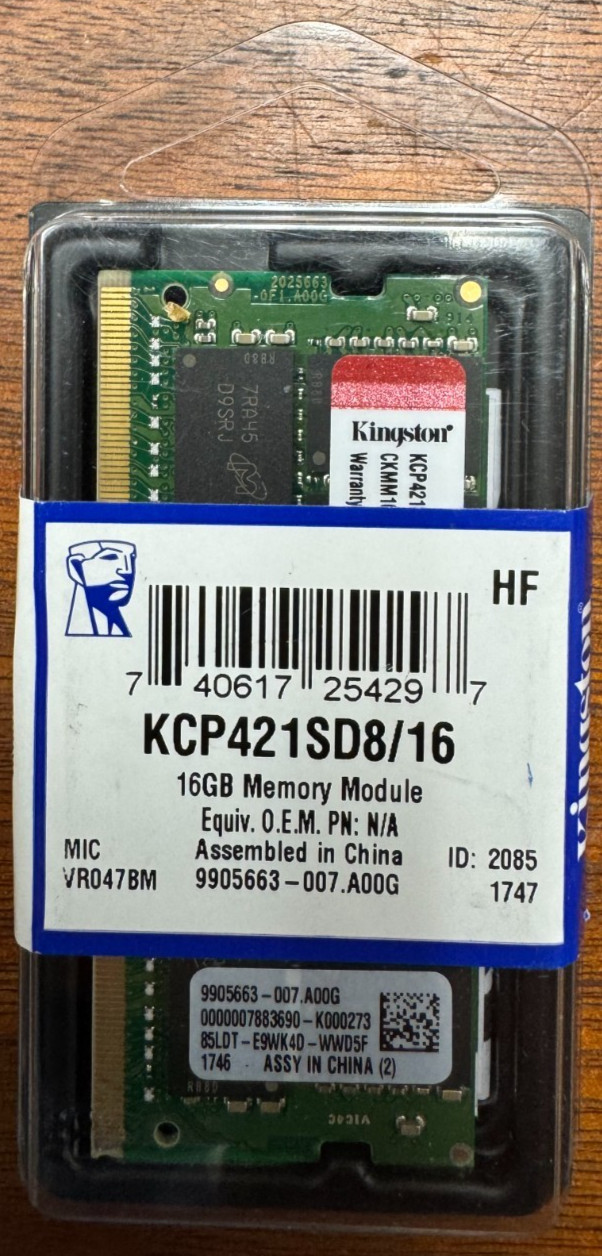 New Kingston KCP421SD8/16 16gb Ddr4 Memory Module