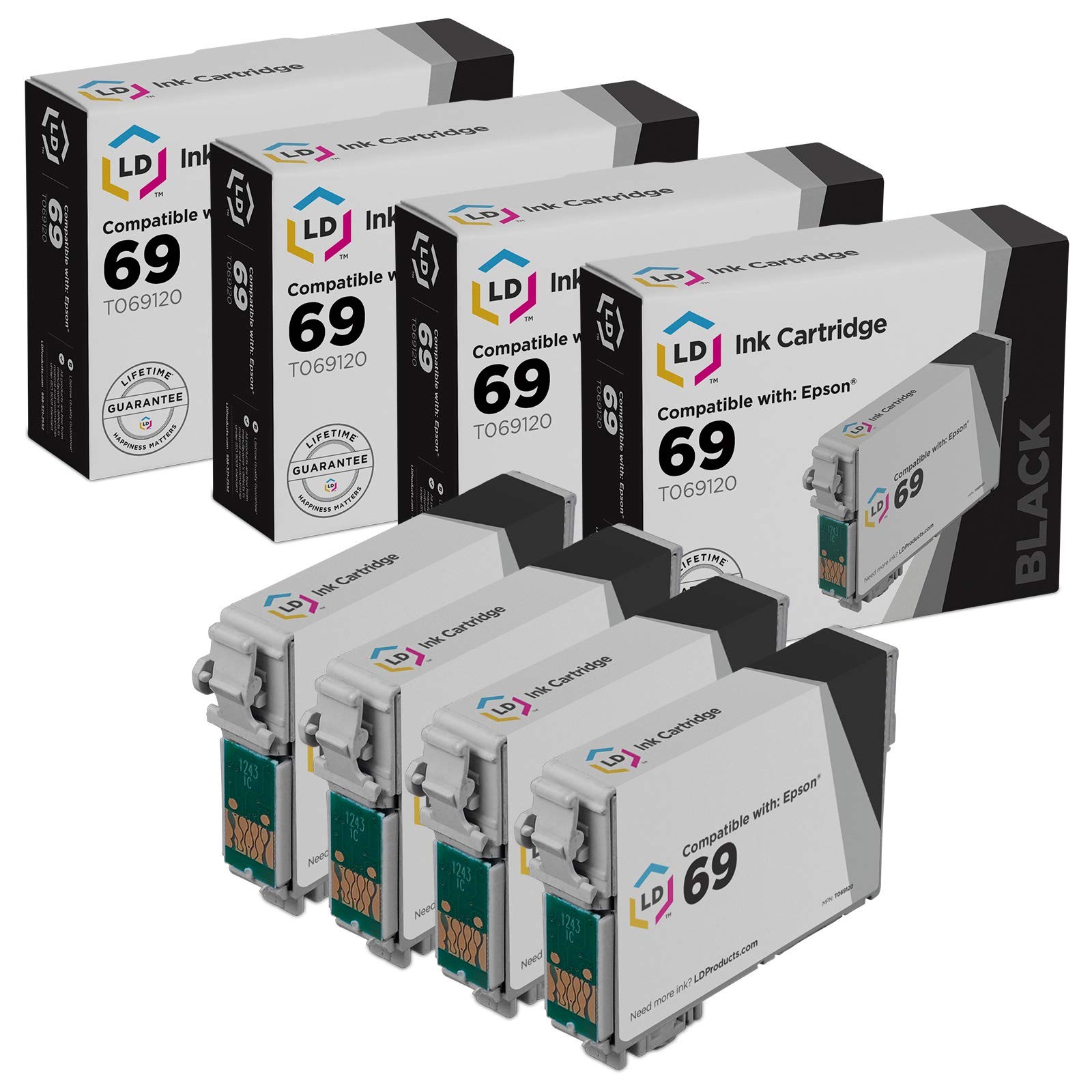 LD Replacement Replacement T069120 for Epson T069 69 Set of 4 Black Inkjet