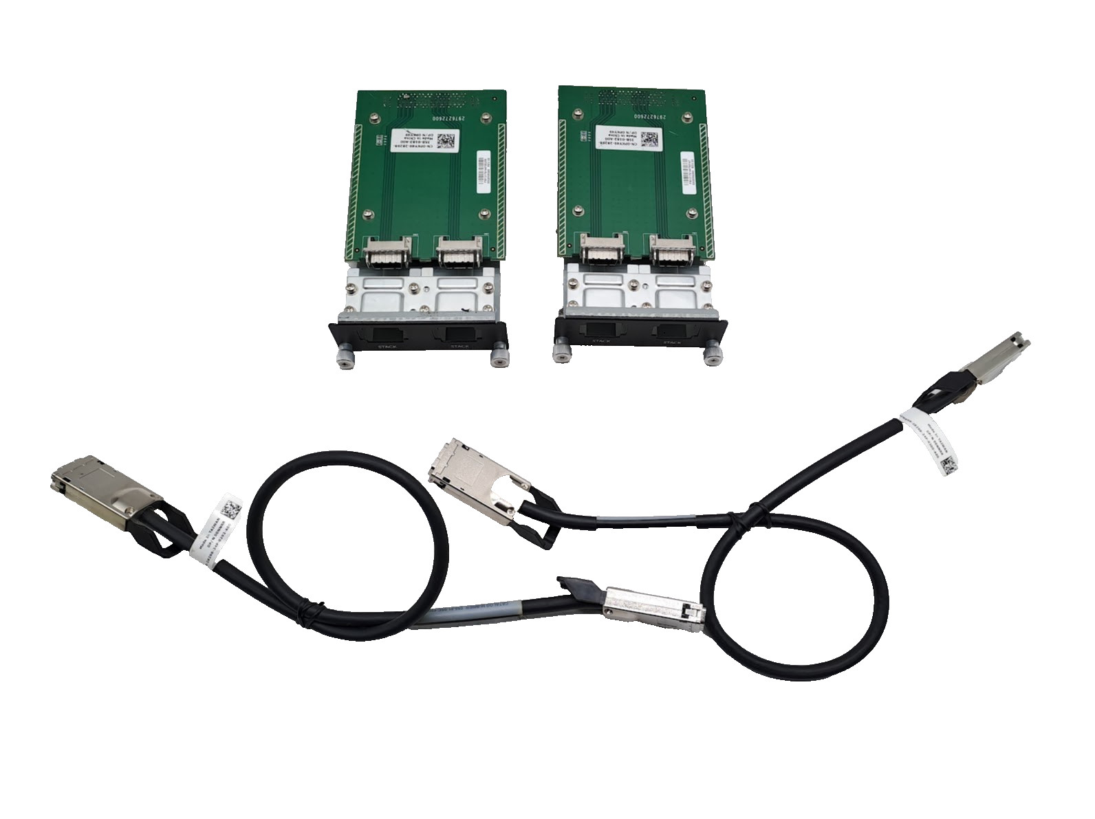 Lot of 2 DNI 0PKY49 Sxx 2PRT CX4 12GB STACK Dell Force10 W/2X 00NNRR Cable
