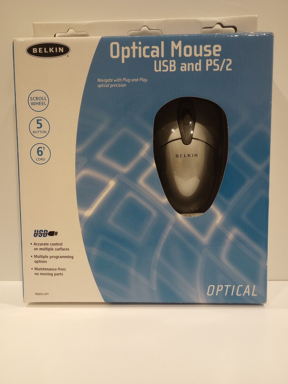  Belkin 5-Button Optical Mouse w/Scroll Wheel - USB/PS2 New in Box
