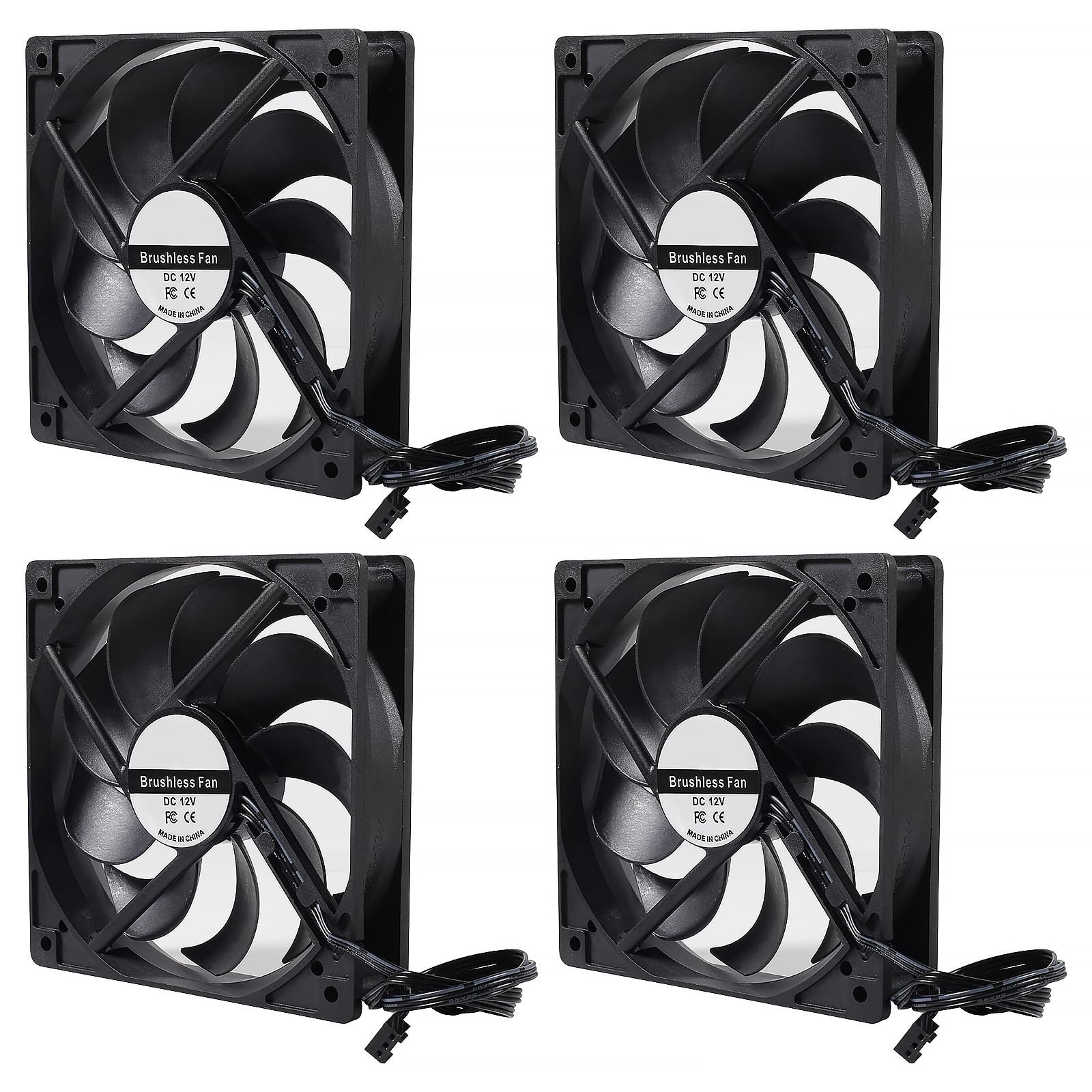 4-Pack 120Mm 120X120X25Mm 12V Black Computer Case Fans High Performance Cooling
