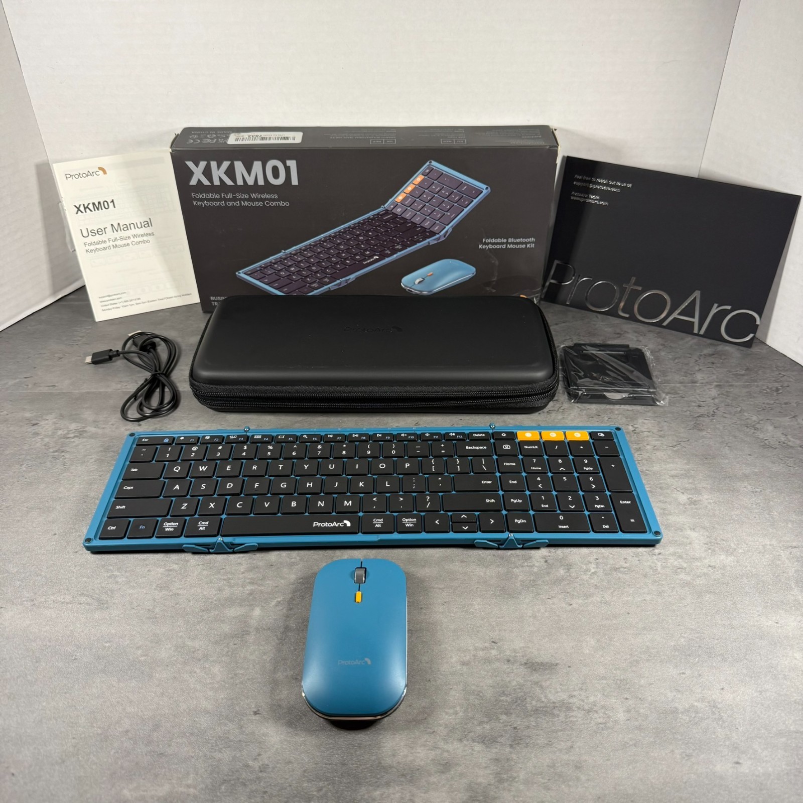 ProtoArc XKM01 Foldable Full-Size Wireless Travel Keyboard & Mouse Combo w/ Case