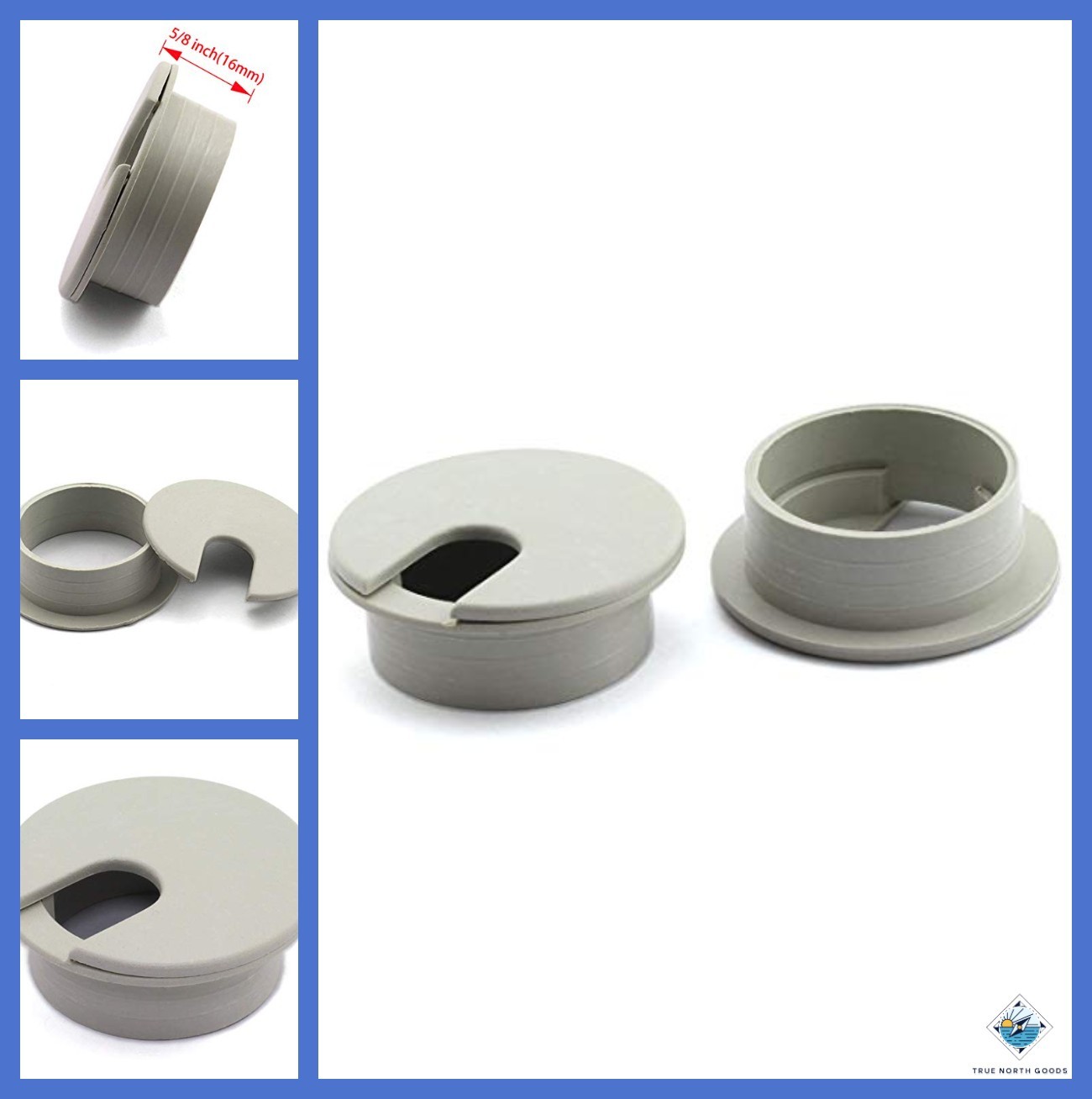 Desk Grommet Hole Cover 1-3/8 Inch Pack of 2 Gray Durable Cable Organizer