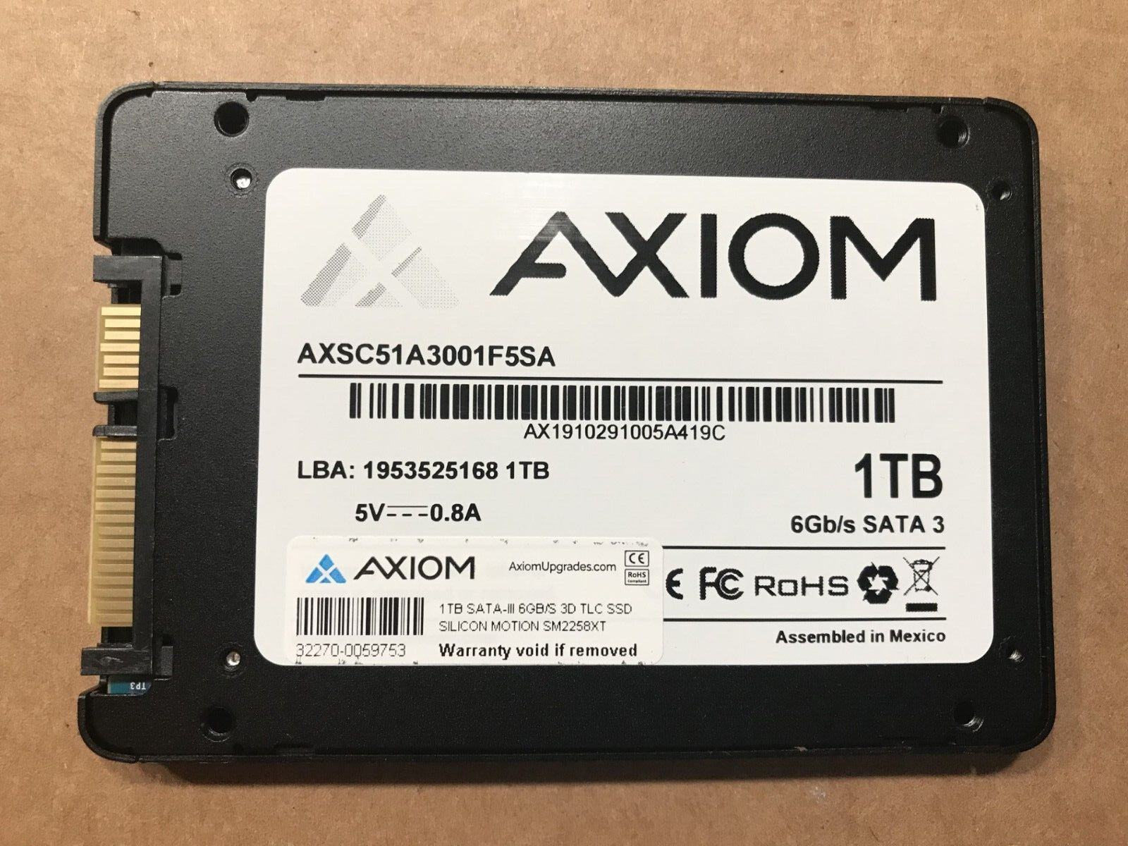New AXIOM 1TB SSD CLIENT AXSC51A3001F5SA SM2258XT AXGW28122M 32270-0059753 2.5\