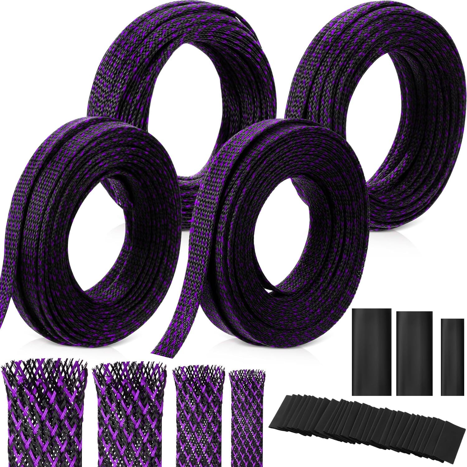 Tatuo 151 Ft Braided Cable Sleeve Expandable Wire Sheathing(Purple)