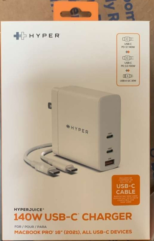 HYPER JUICE 140W USB-C CHARGER WITH 2M USB-C CABLE HJG140US WHITE