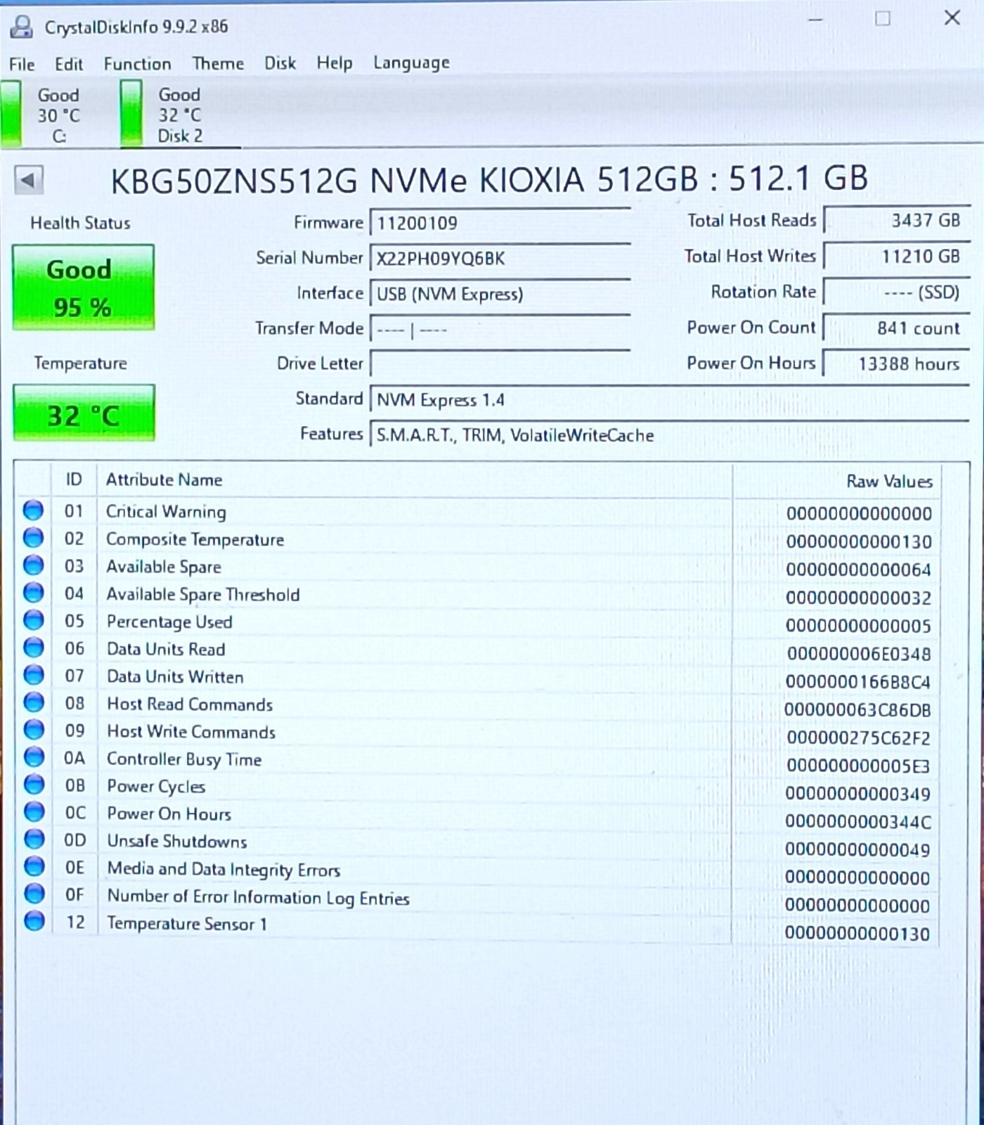 KBG50ZNS512G - Kioxia 512GB SSD NVMe PCIe Gen4x4 M.2 2230 Solid State Drive