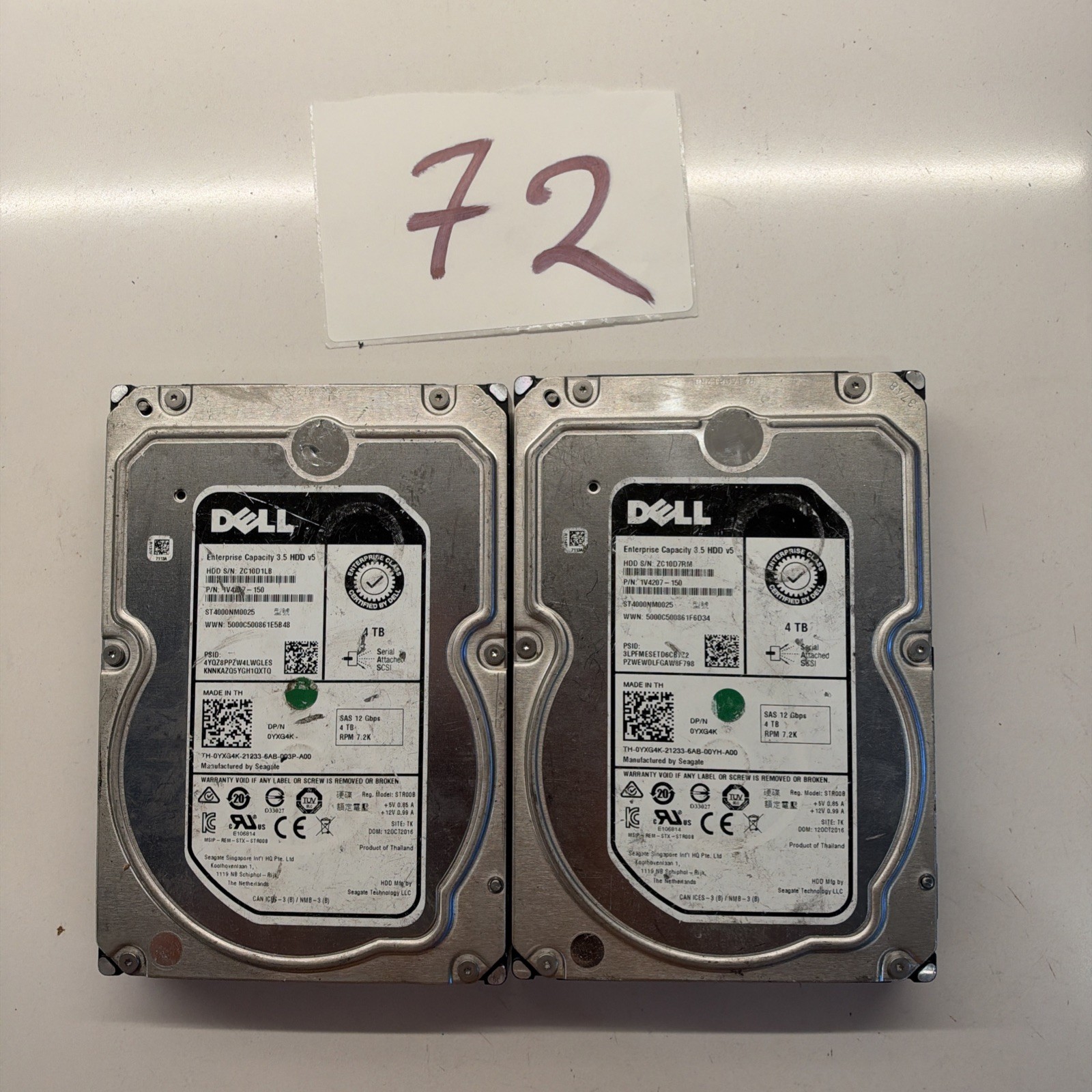 Lot 2 ST4000NM0025 Dell GEN13 4TB 7.2K RPM 12Gb/s 3.5" SAS SERVER HDD Hard Drive