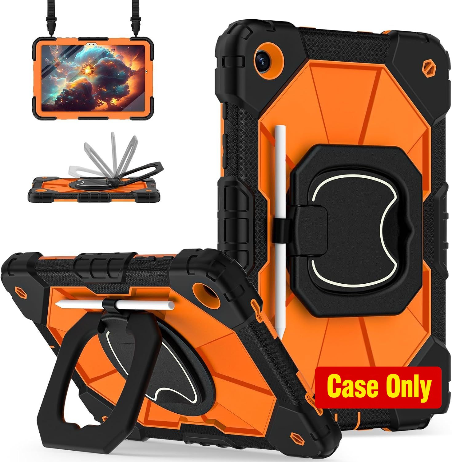 Tablet Case for Galaxy Tab A11+ 2025, Orange, 360° Rotating Stand, Shockproof