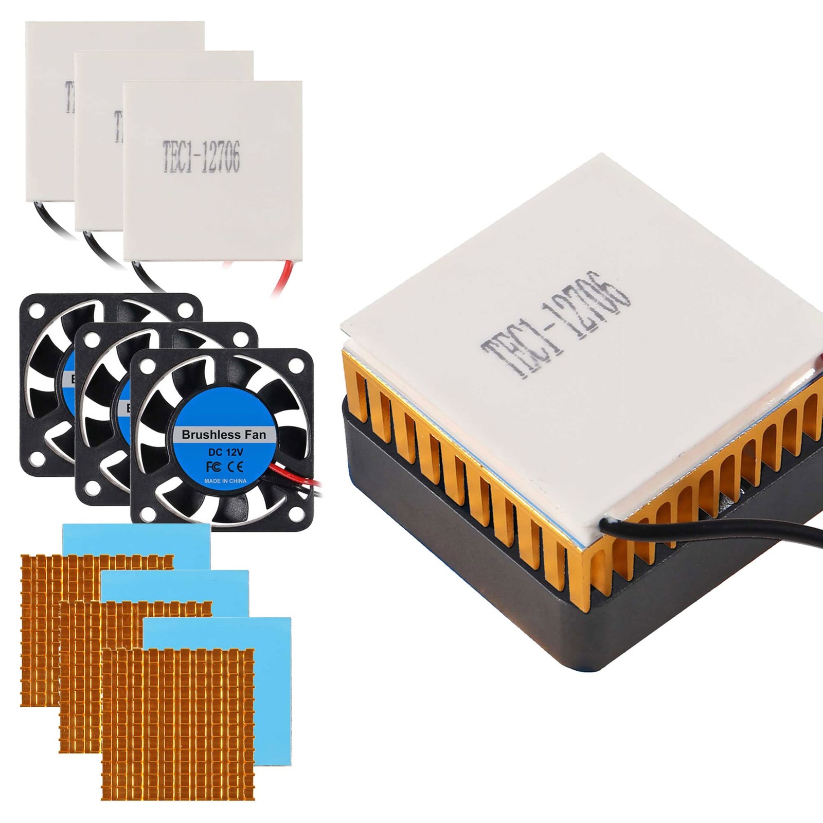 ALAMSCN 3 Sets TEC1-12706 Semiconductor Refrigeration 12V 6A Heatsink White