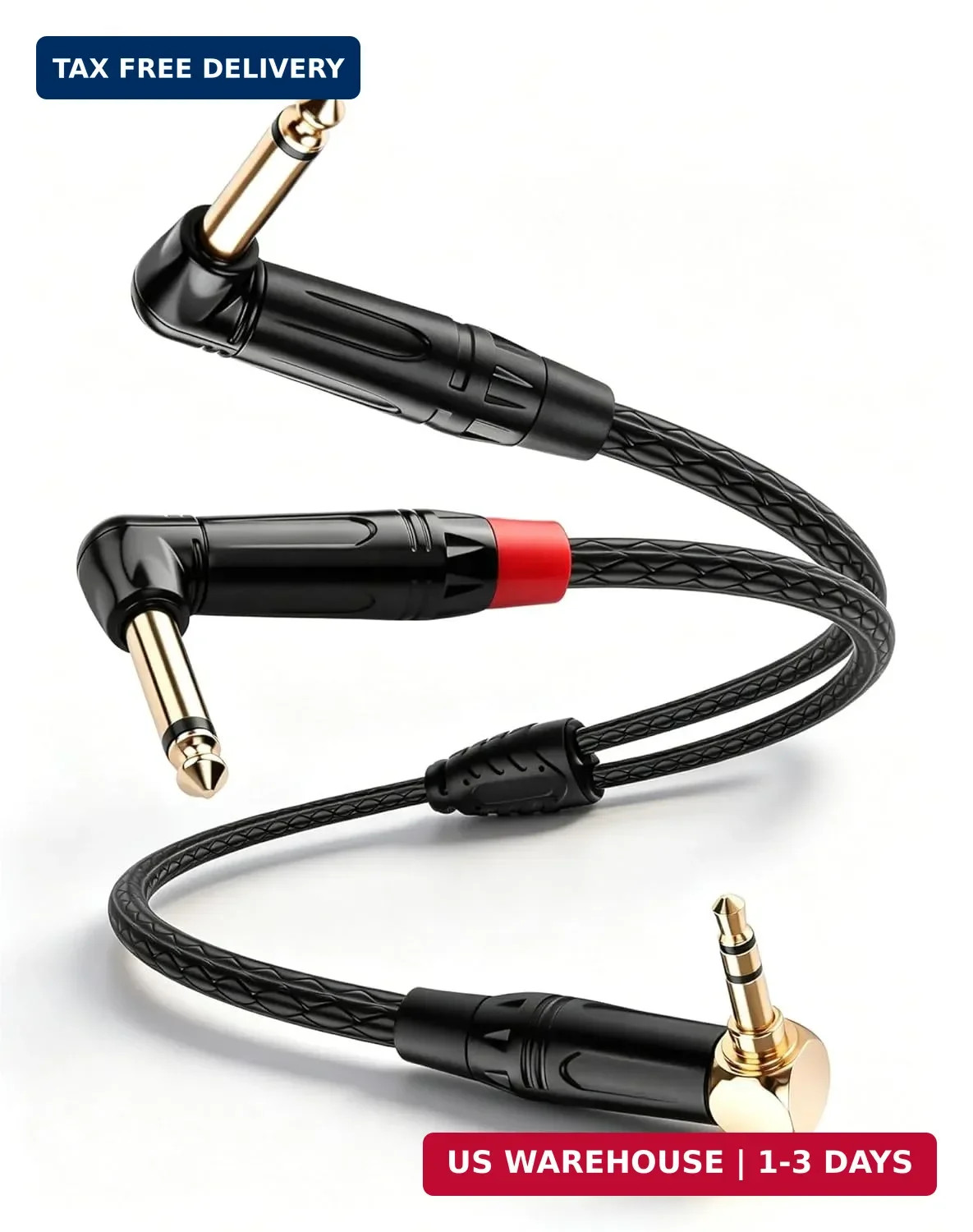 CERRXIAN 3.5mm TRS to Dual 6.35mm TS Mono Y-Cable, 90 Degree 1/8" Stereo Male to