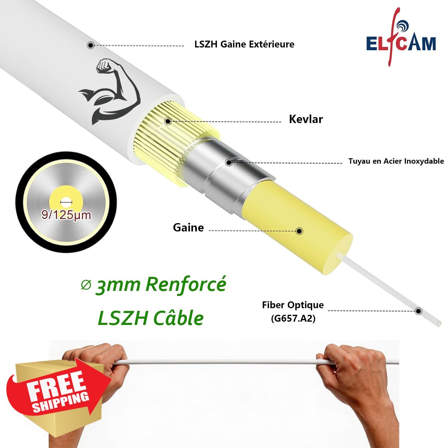 Elfcam 30m Fiber Optic Cable SCA Simplex Singlemode LSZH White