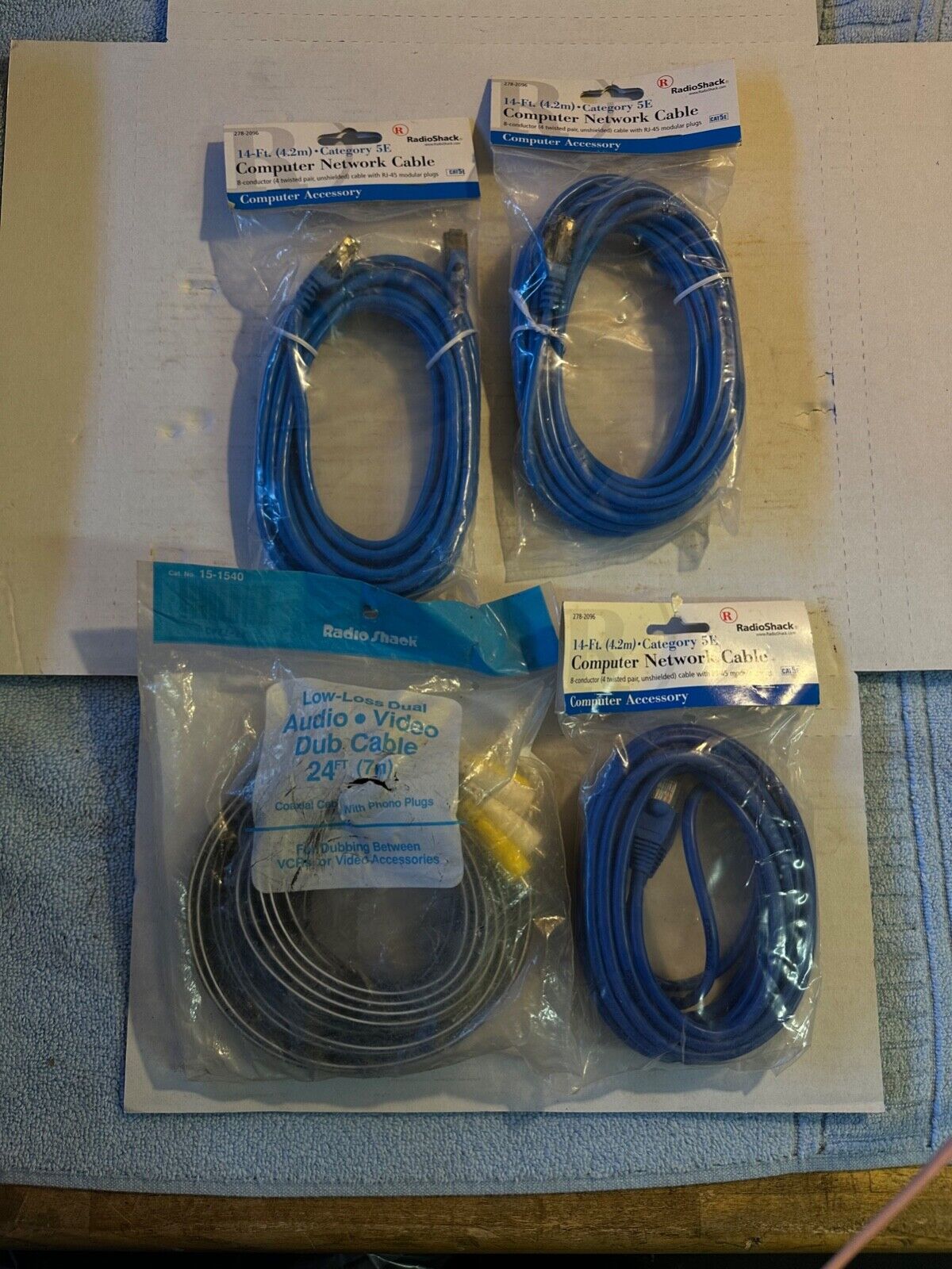Lot of 4 Radio Shack Cables 14Ft Category 5E & 24Ft Low Loss Dual Audio Video