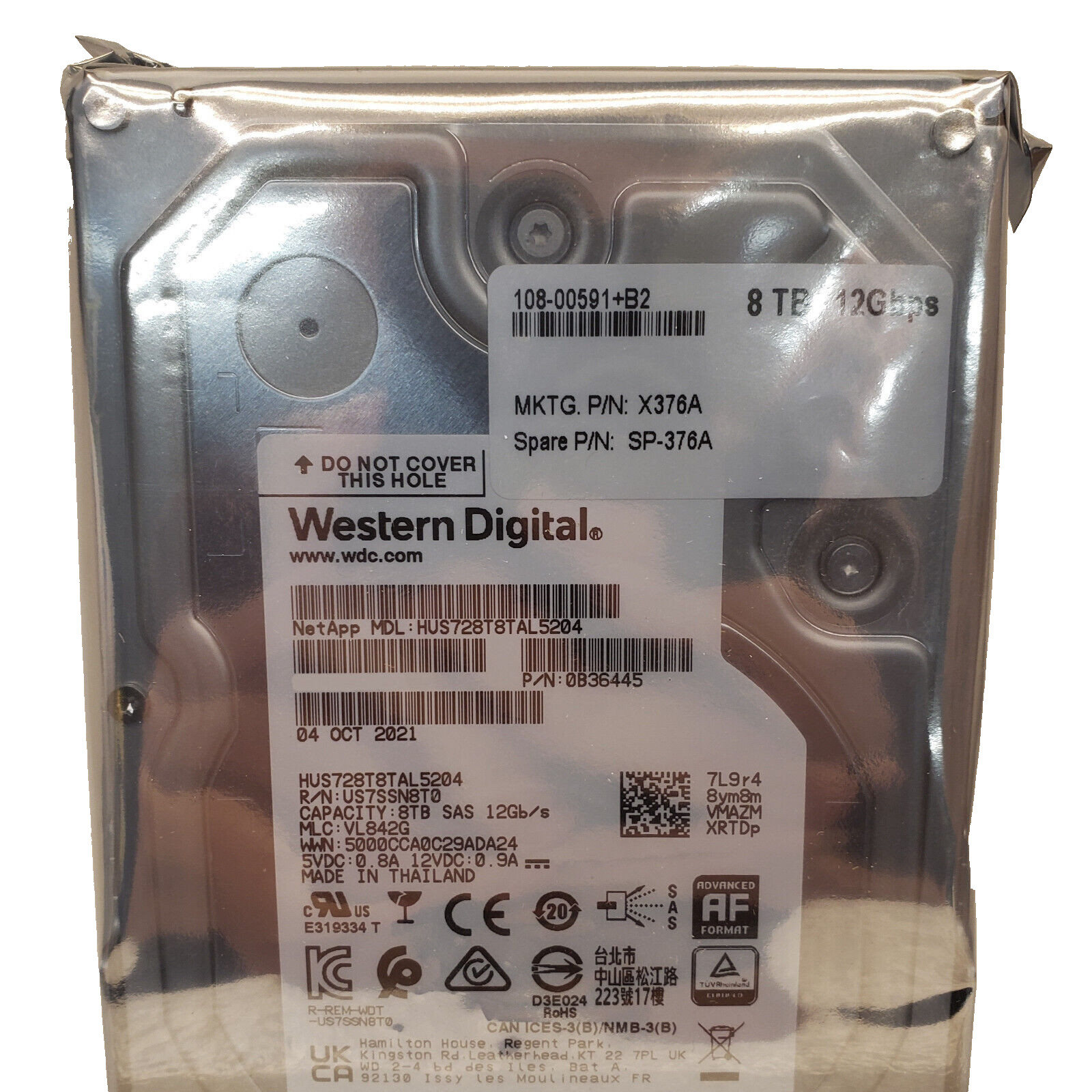 NetApp X376A 8TB 7.2k 12GBps 3.5" NL-SAS HDD - 108-00591 SP-376A X376A-R6 DS460C