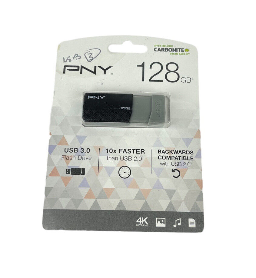 PNY 128GB Flash Drive USB 3.0 10x Faster 4K Ultra HD BLACK NEW