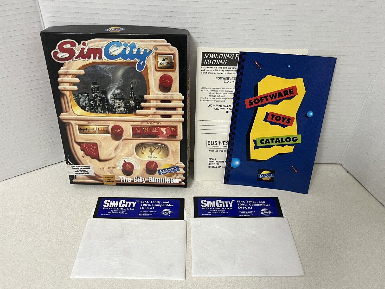 Vintage 1989 Maxis Sim City Simulator IBM Tandy Floppy 5 1/4 Game Disk #1 & #2