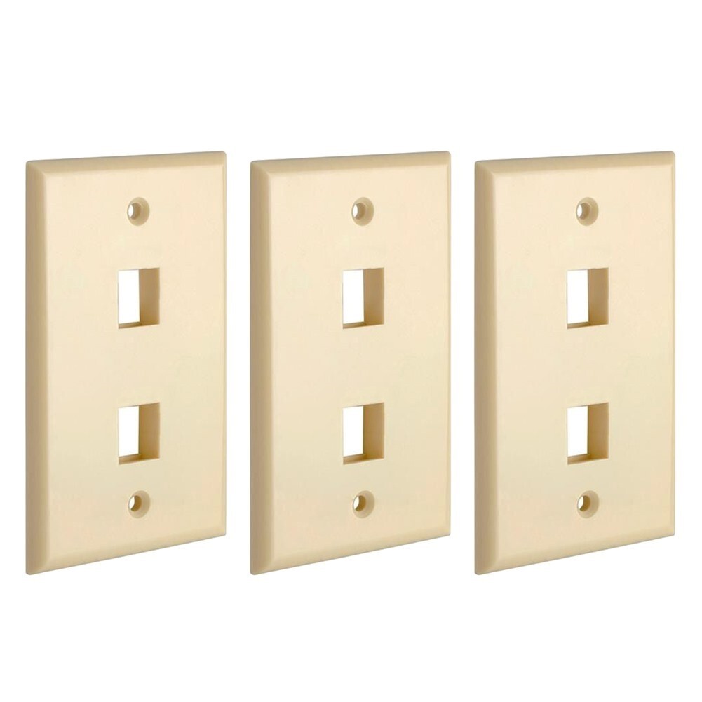 3x 2 Port Hole Keystone Jack Wall Plate 1-Gang Smooth Faceplate Cat5 Cat6 Ivory