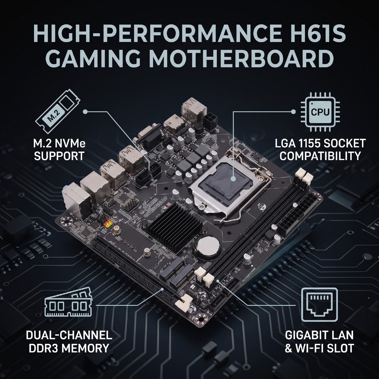 H61S Gaming Motherboard LGA 1155 Dual Channel DDR3 M.2 Nvme Serial ATA3.0 6G NEW