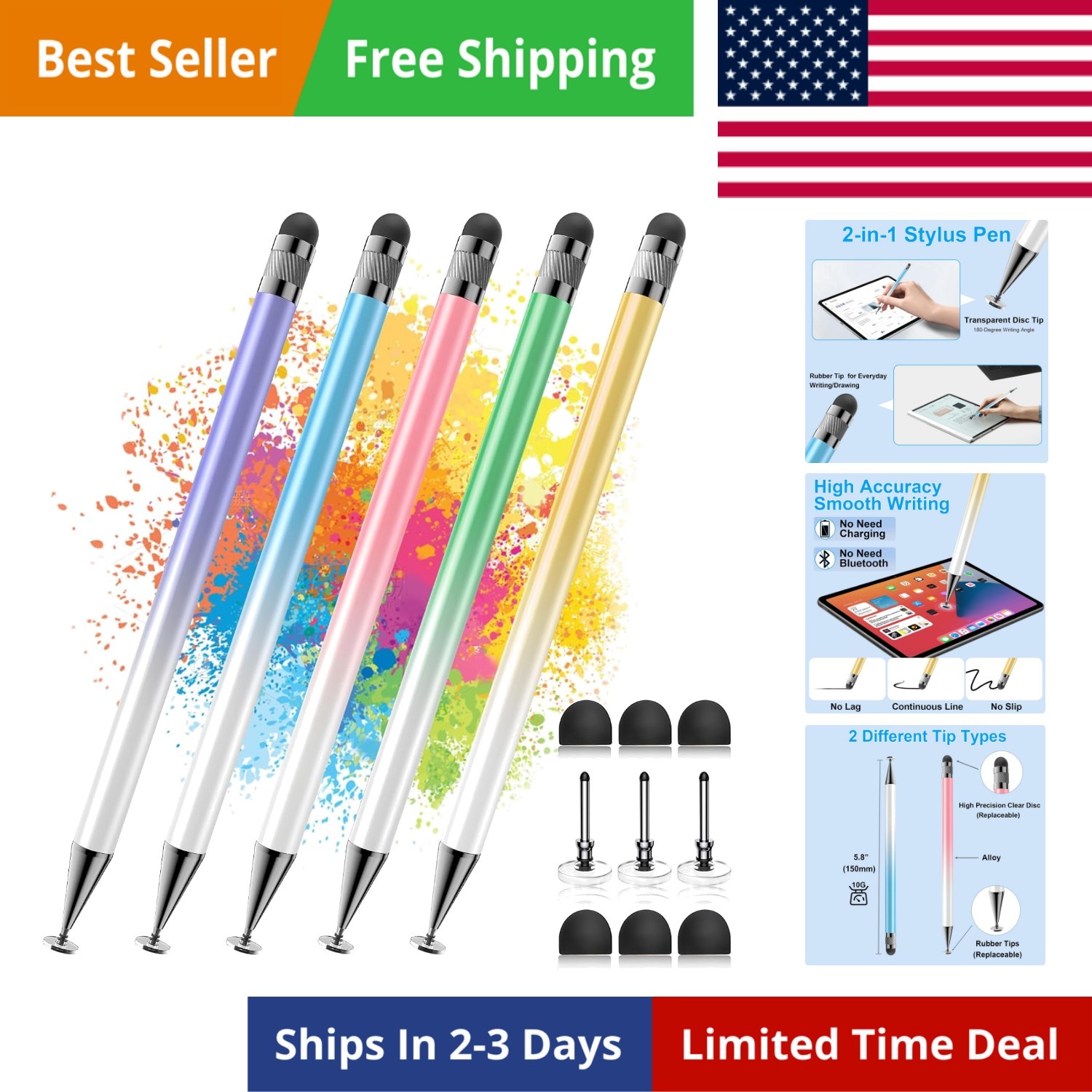 Stylus 5 Pcs,2-in-1 Stylus Pen for Touchscreen, High Precision and Sensitivit...
