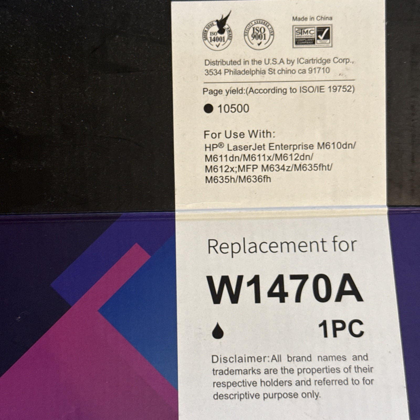 Toner Cartridge 147A Black Compatible for HP 147A W1470A 147X W1470X