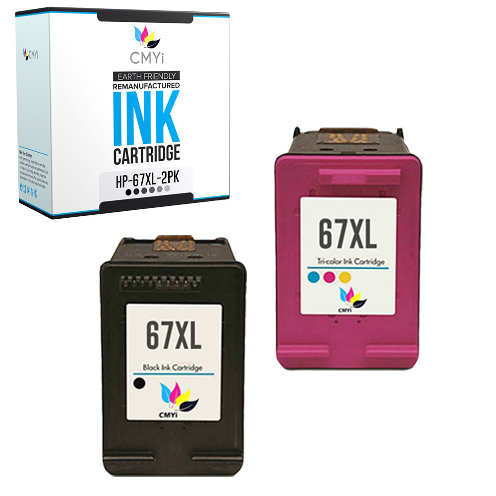 Replacement HP 67XL Ink Catridges Black Color Cartridge Pack 2 for  DeskJet Plus