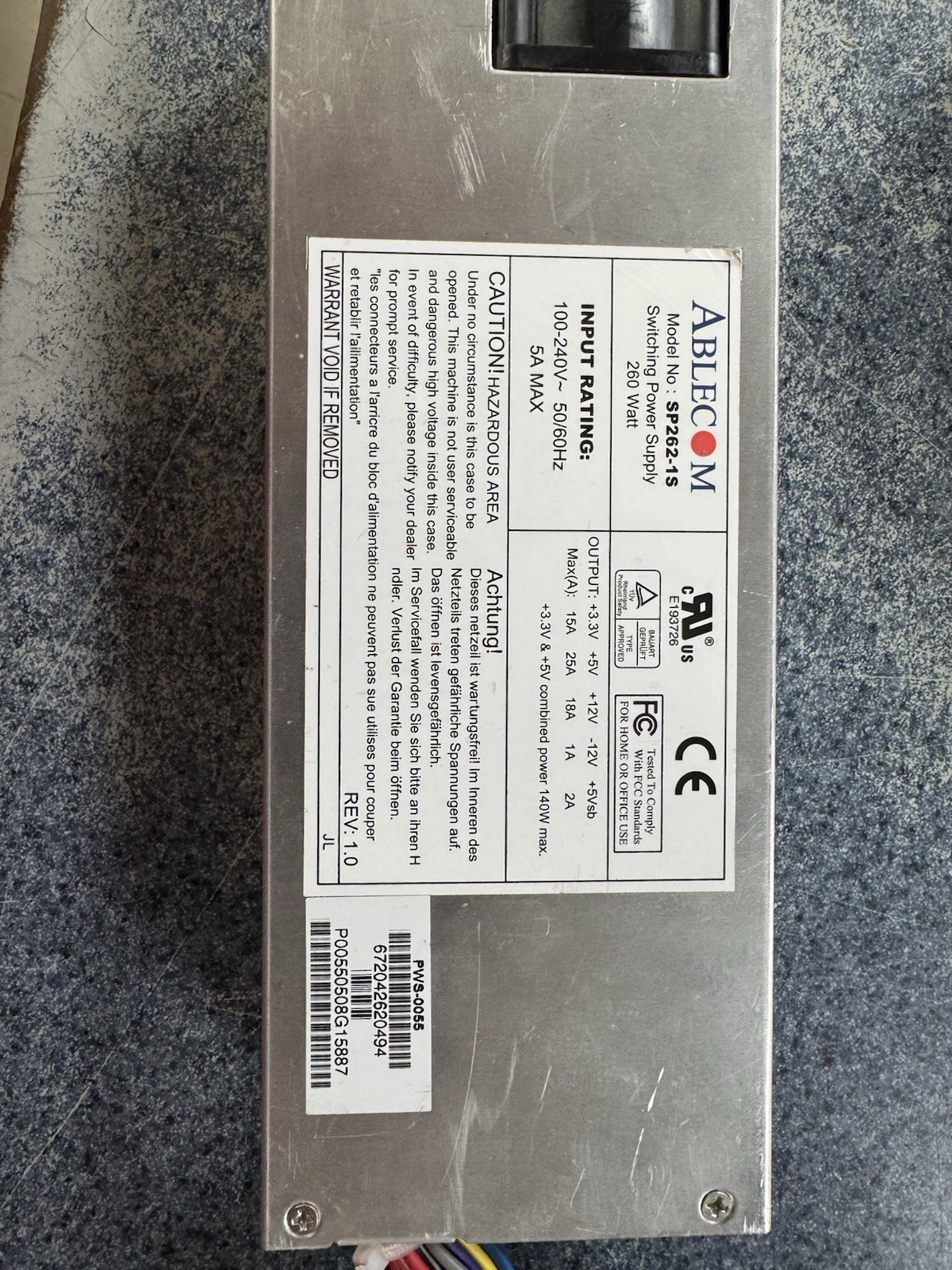 SuperMicro ABLECOM SP262-1S 1U 260W Power Supply P/N: PWS-0055 Tested Working
