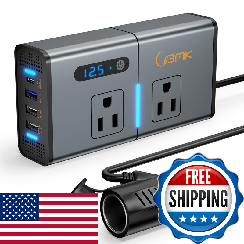 Bmk Bmk 200W 7-In-1 Car Power Inverter Dc 12V To 110V Ac Pd 27W Usb-C Qc 3.0