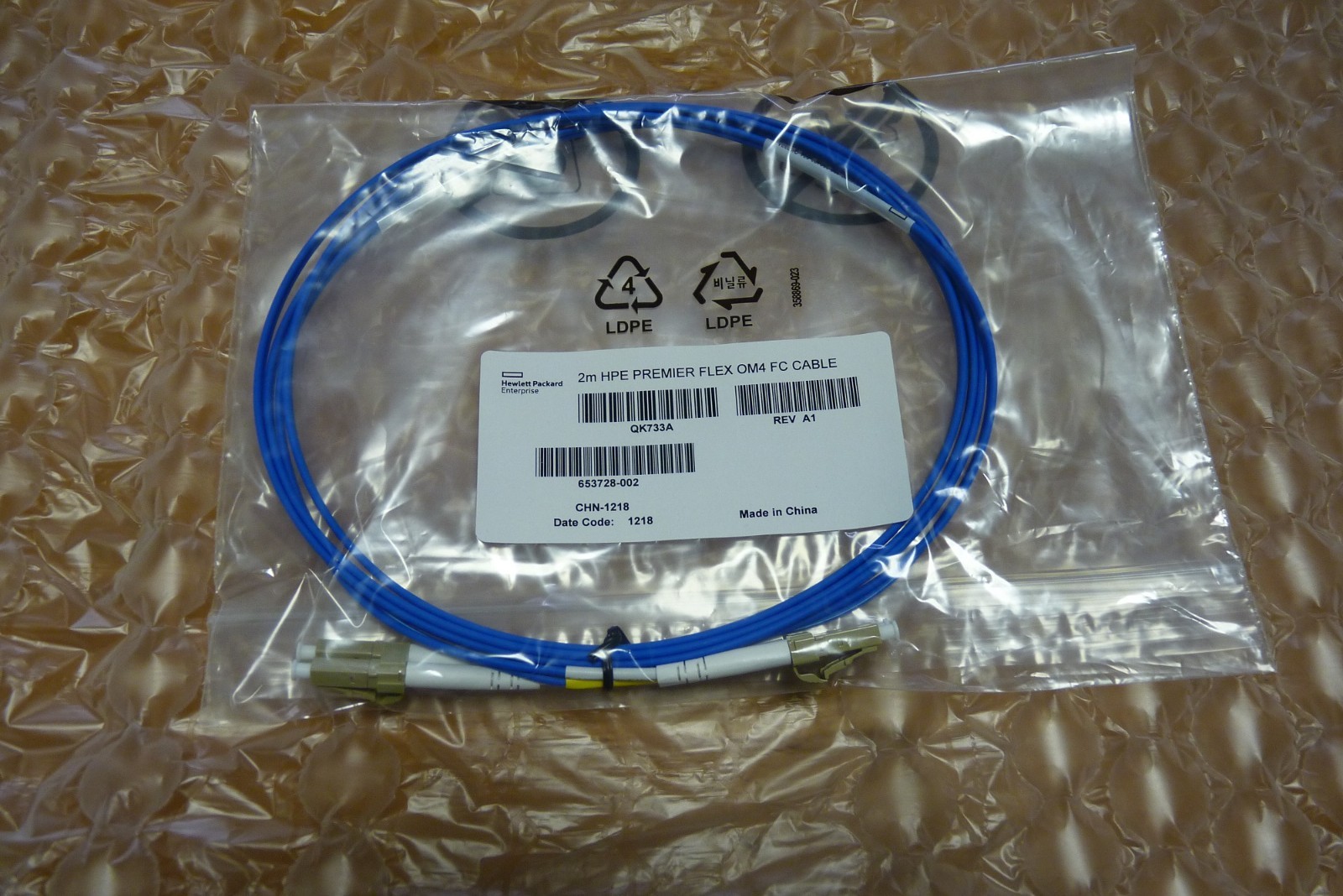 HPE Premier Flex LC/LC Multi-mode OM4 2 fiber 2m Cable QK733A, 653728-002