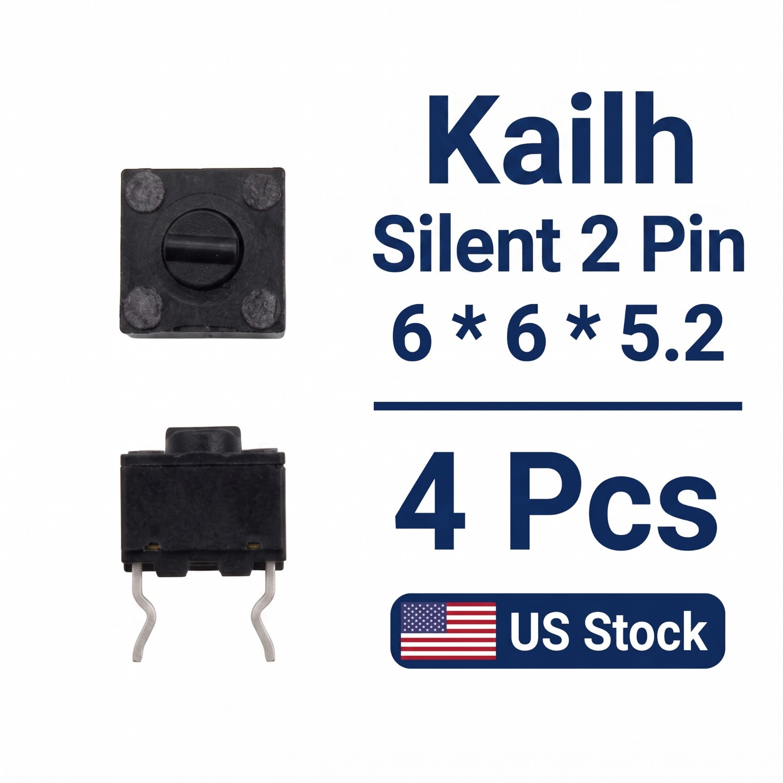 4 pcs - Kailh Square Mouse sielnt black Micro Switch 6x6x5.2mm for Mouse Middle