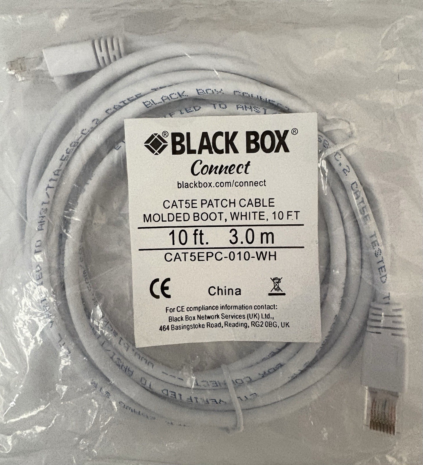 Black Box Connect CAT5E Ethernet Patch Cable Molded Boot White 0 Feet New