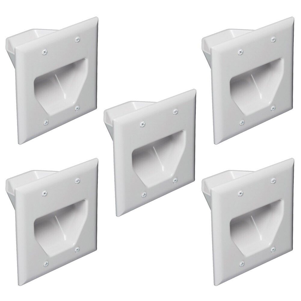 5x Dual 2 Gang Recessed Wall Plate Low Voltage HDMI Audio Video Cable Pass White
