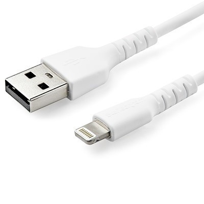 StarTech 6 foot/2m Durable White USB-A to Lightning Cable, Rugged Heavy Duty ...