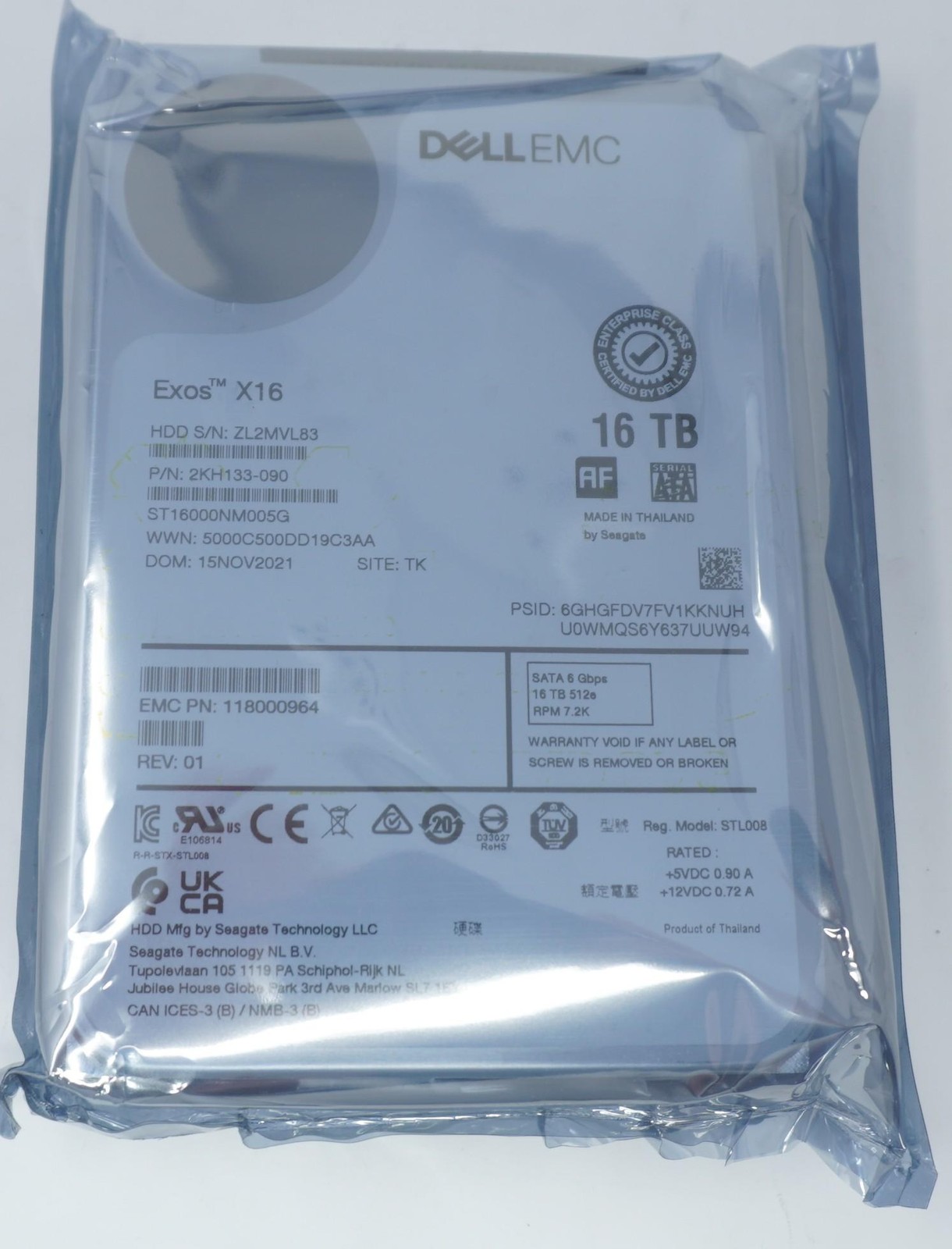 SEAGATE ST16000NM005G EXOS 16TB 3.5 SATA 6G 7.2K HDD Server Hard Drive