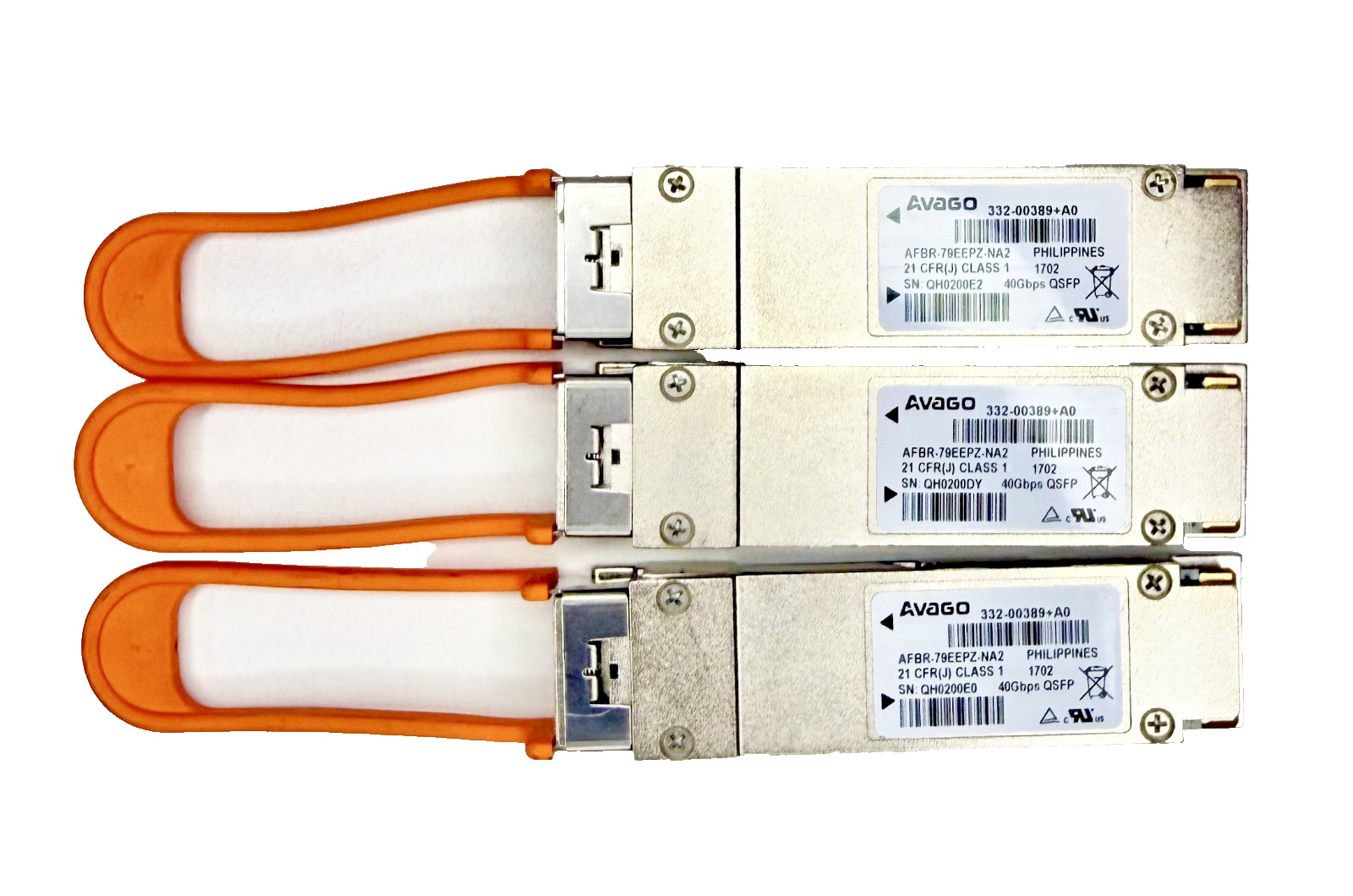 (Lot of 3) Avago AFBR-79EEPZ-NA2 40Gbps QSFP+ iSR4 Optical Transceiver Module