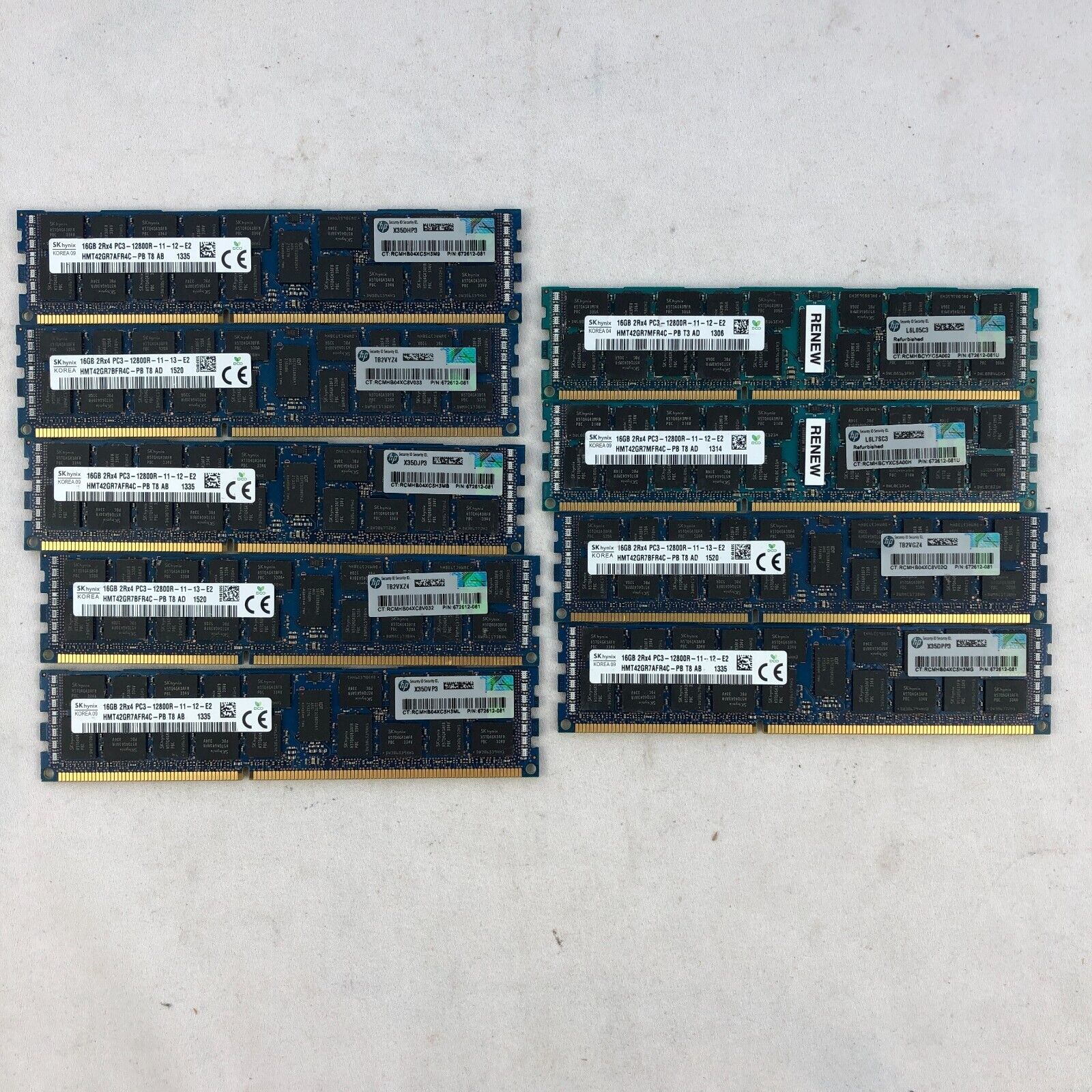 LOT OF 9 SK Hynix 16GB 2Rx4 PC3-12800R HMT42GR7AFR4C-PB T8 SERVER MEMORY RAM ECC