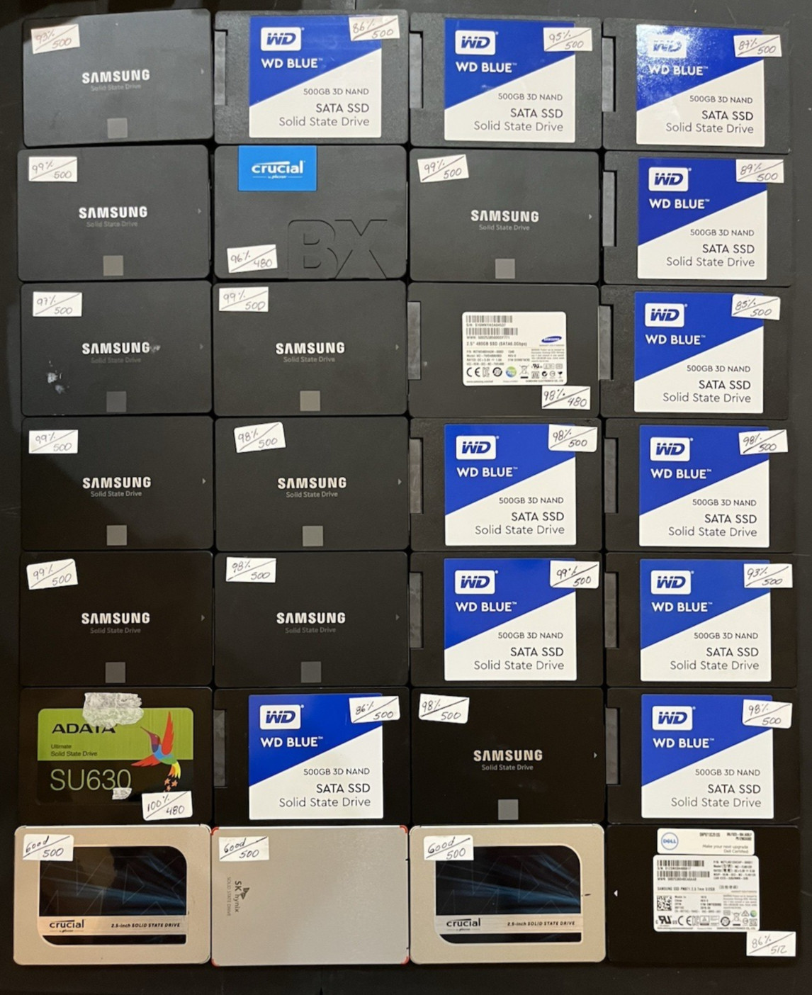 LOT OF 28 Mixed Brand Mixed Model 512GB 2.5" SATA SSD | TESTED & WIPED