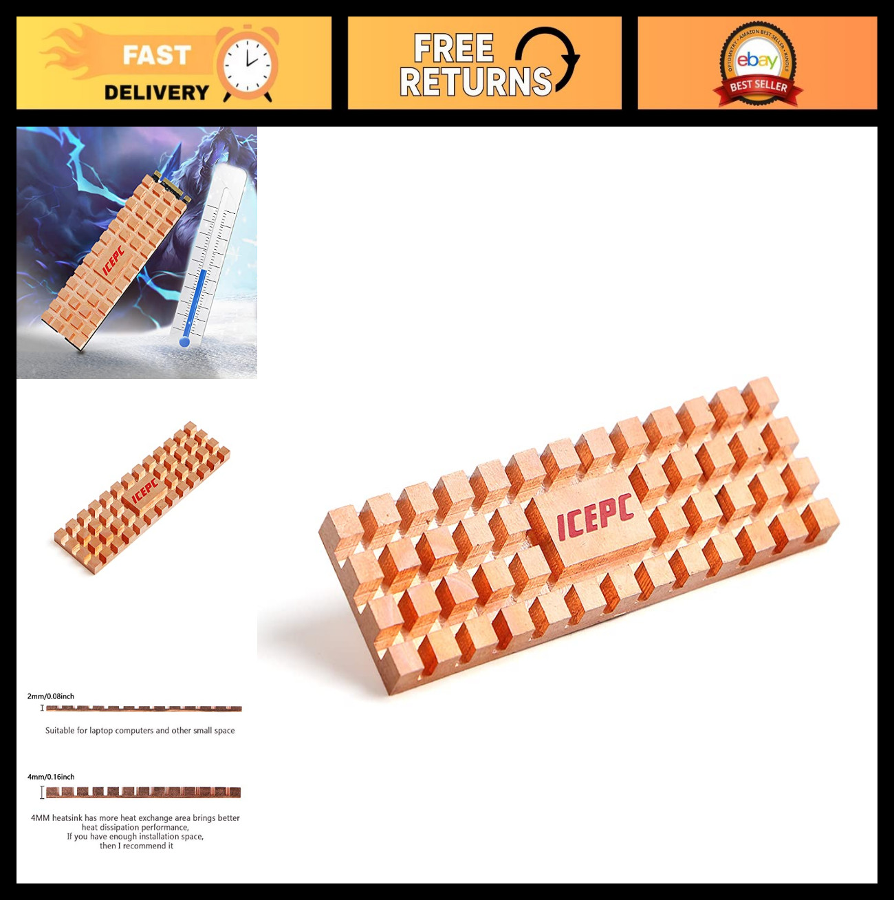 M.2 SSD Heatsink Kit for PS5 - Pure Copper Cooler with Thermal Pad, 5 Pack