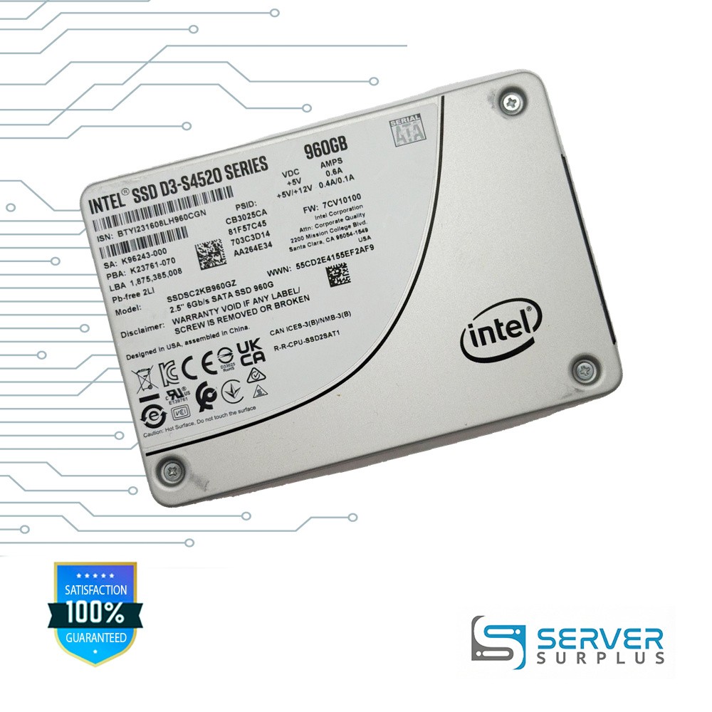 Intel D3-S4520 Series 960GB SATA 6Gb/s 2.5 in Enterprise SSD | SSDSC2KB960GZ