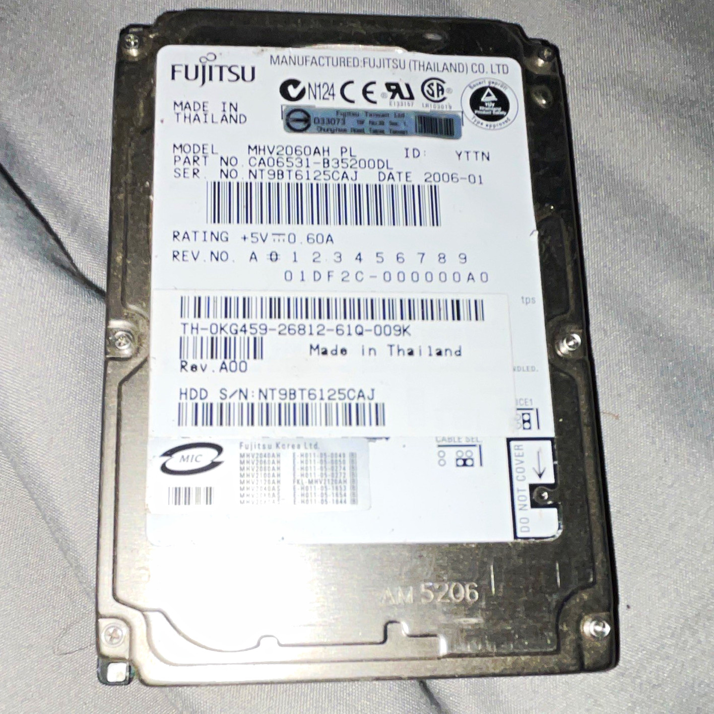 Fujitsu MHV2060AH PL 60GB2.5" IDE 5400RPM8MB Laptop Internal HDD UNTESTED