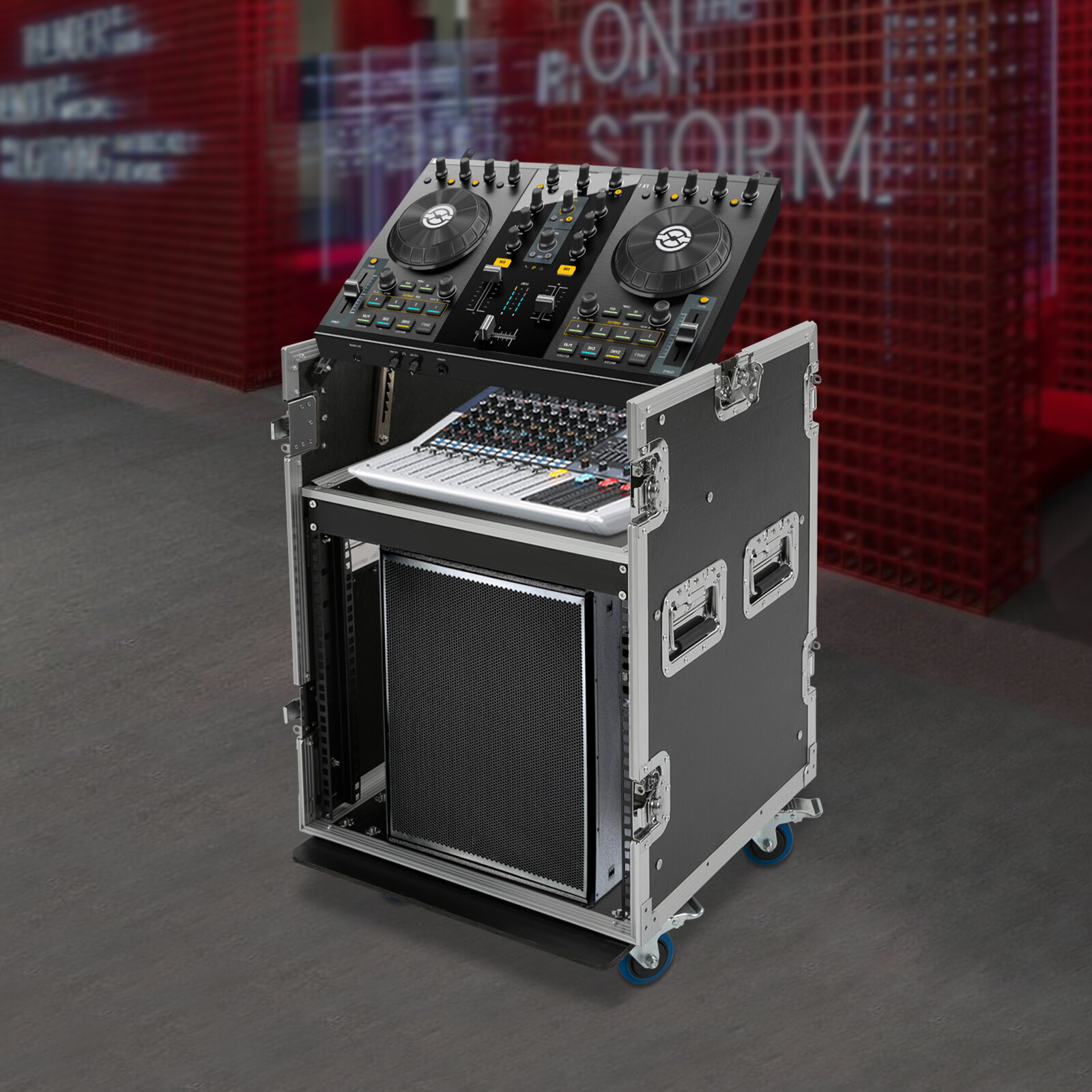 10U Audio DJ Road Rack Case with Casters Pro Tour Grade Rack Mobile Flight Case