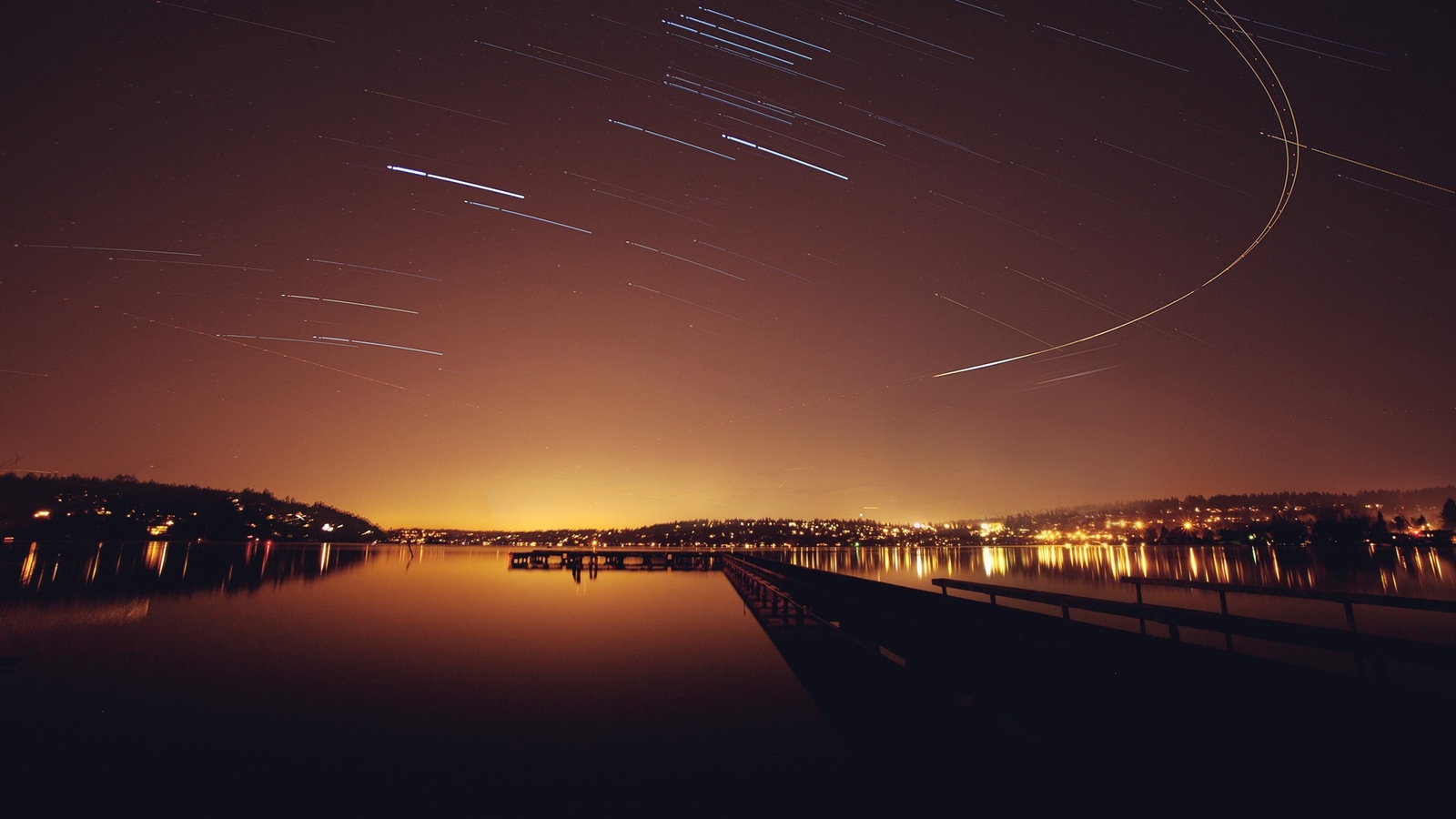 Landscape stars lake long exposure city lights cityscape Custom Gaming Mat Desk