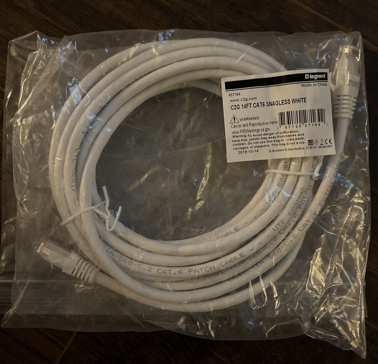 C2G-14ft Cat6 Snagless Unshielded (UTP) Network Patch Cable - White