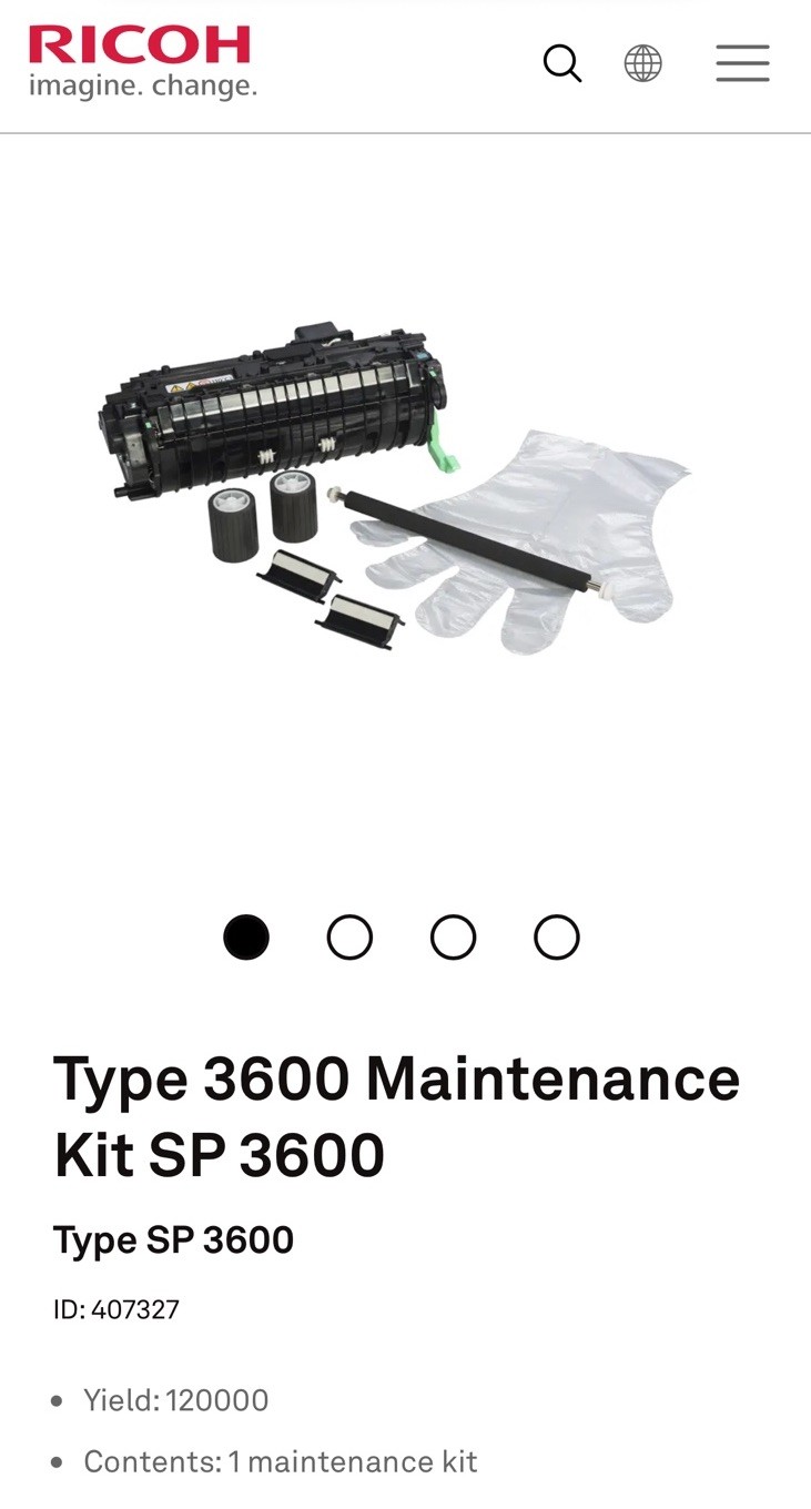 NEW Genuine Ricoh SP 3600 Fuser Maintenance Kit 110/120V   407327 M909-17