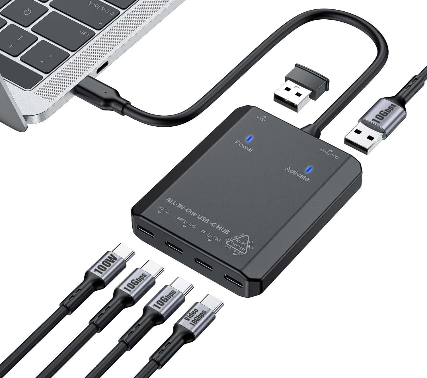 USB C Hub 10Gbps with 4K@60Hz Video, 4 USB-C Ports, 2 USB-A Ports, 100W PD