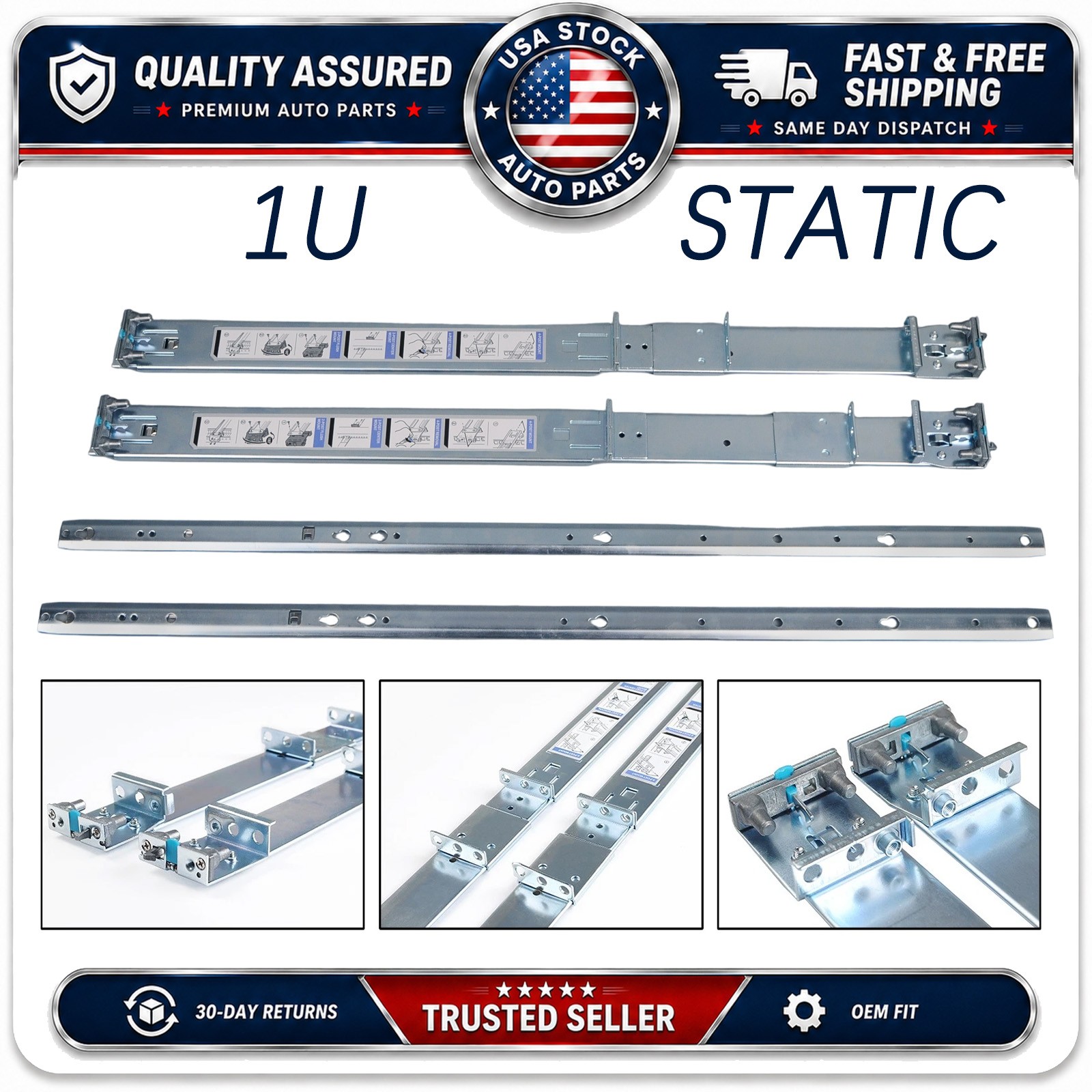 053D7M 1U Static Rack Rails Kit For Dell PowerEdge R420 R620 R630 R440 R640