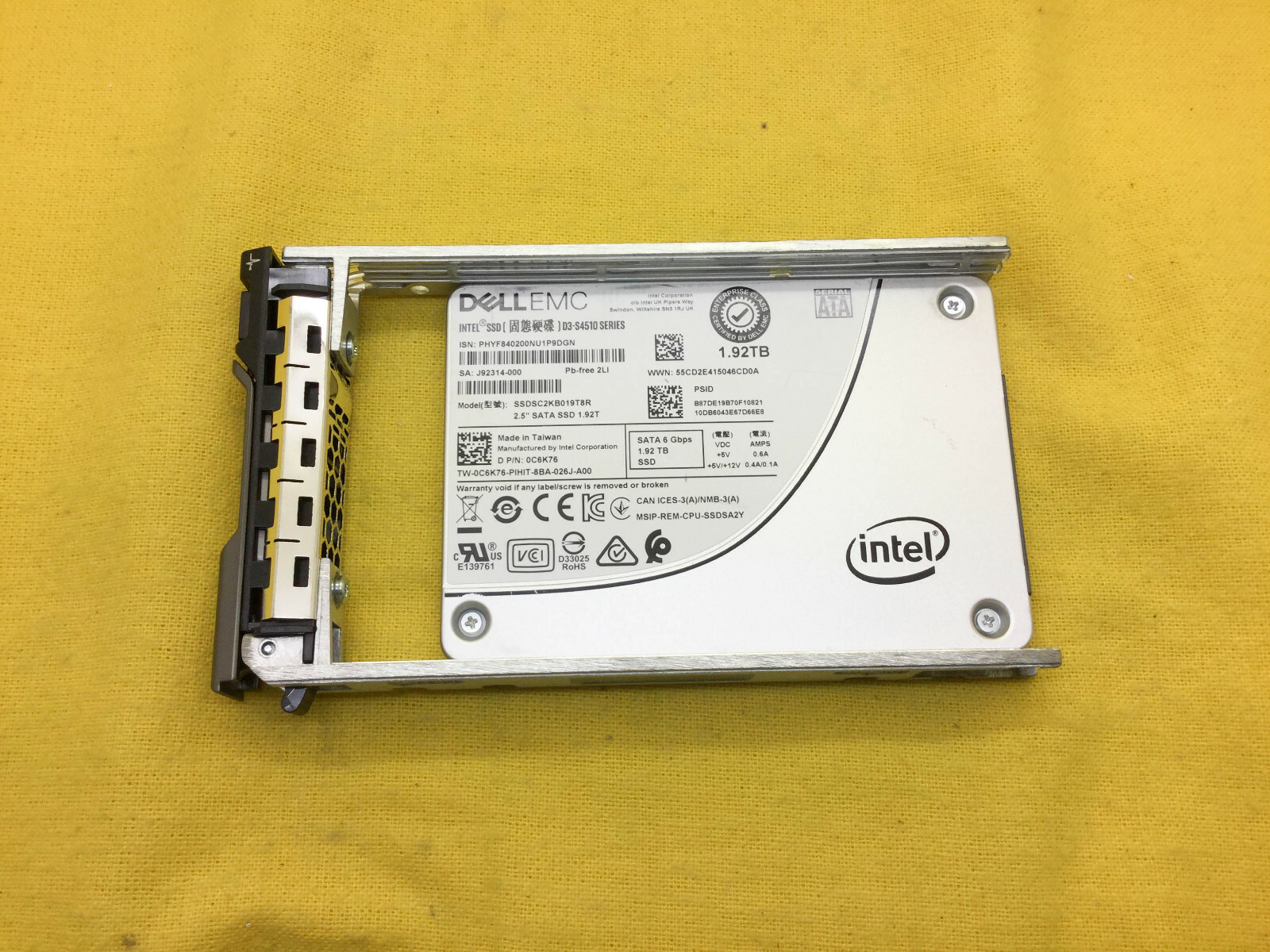 C6K76 Dell S4510 Series 1.92TB SATA 2.5in 6Gb/s SSD SSDSC2KB019T8R 0C6K76
