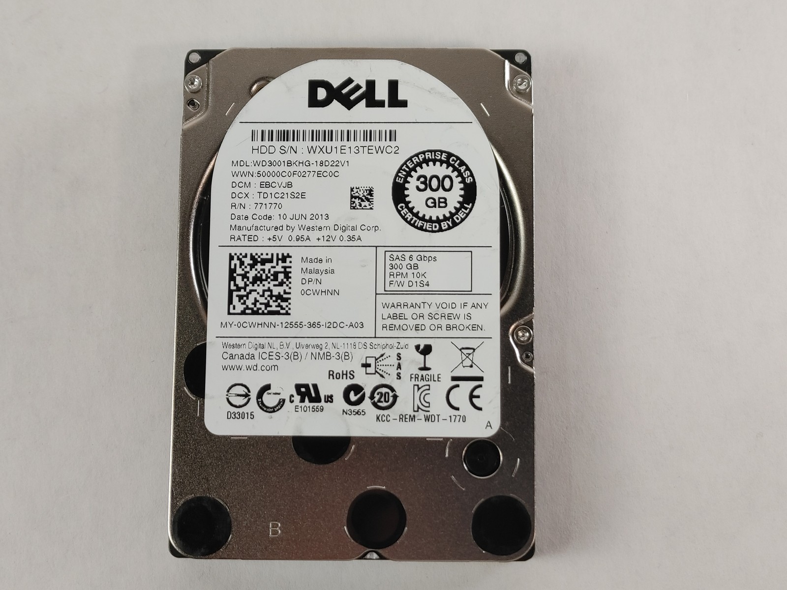 Western Digital Dell WD3001BKHG WD XE 300GB 2.5" SAS 2 Enterprise Hard Drive